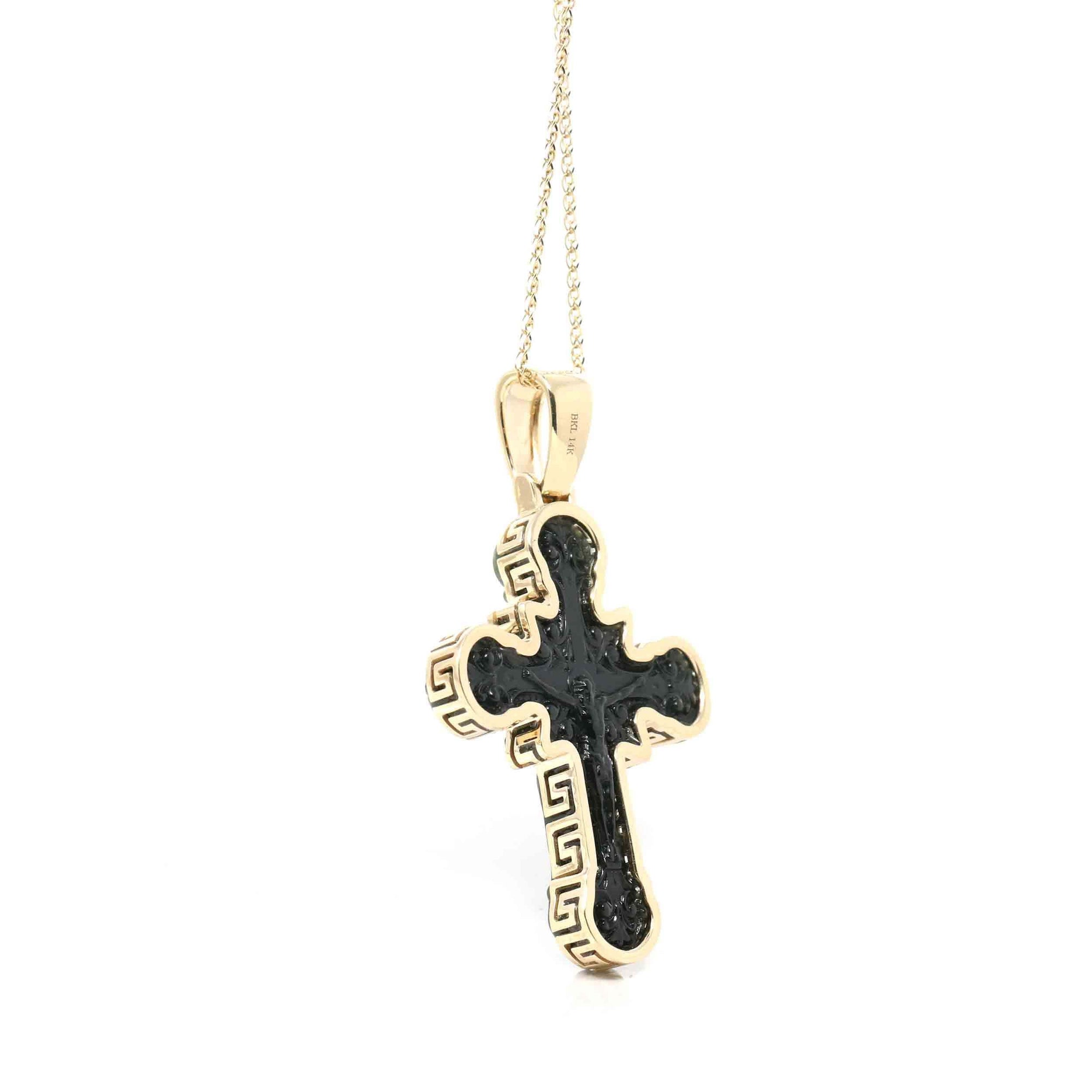 Baikalla Jewelry 24K Pure Yellow Gold Pendant 14K Yellow Gold & Black Nephrite Jade Crucifix Pendant