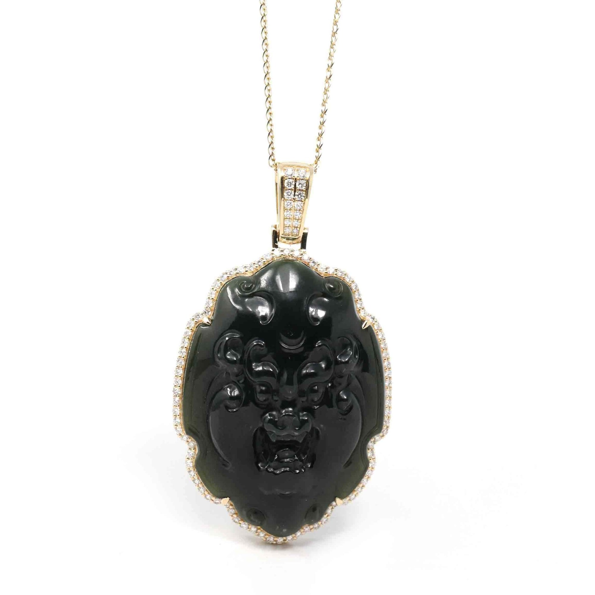 Baikalla Jewelry Gold Jade Pendant Copy of Copy of Copy of Baikalla™ 14K Yellow Gold Genuine Nephrite Dark Green Jade " Da Hei Tian " Pendant Necklace