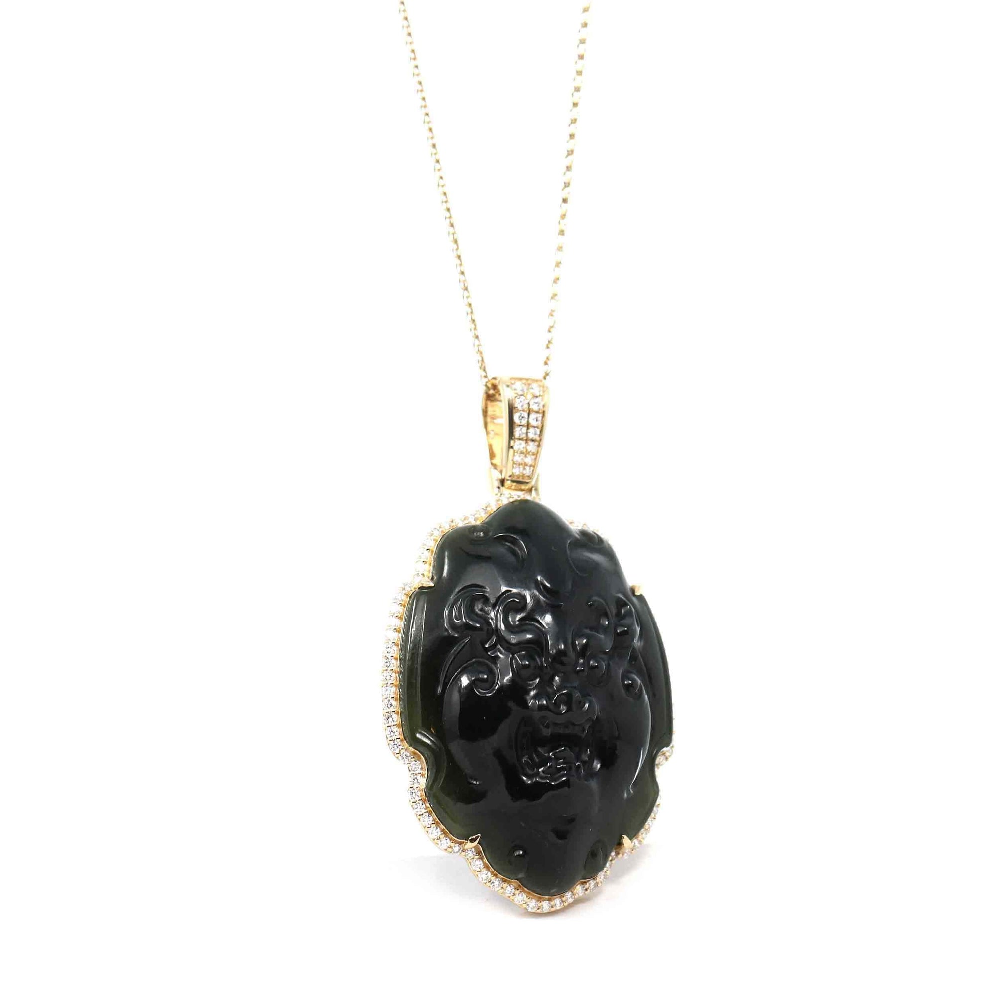 Baikalla Jewelry Gold Jade Pendant Copy of Copy of Copy of Baikalla™ 14K Yellow Gold Genuine Nephrite Dark Green Jade " Da Hei Tian " Pendant Necklace