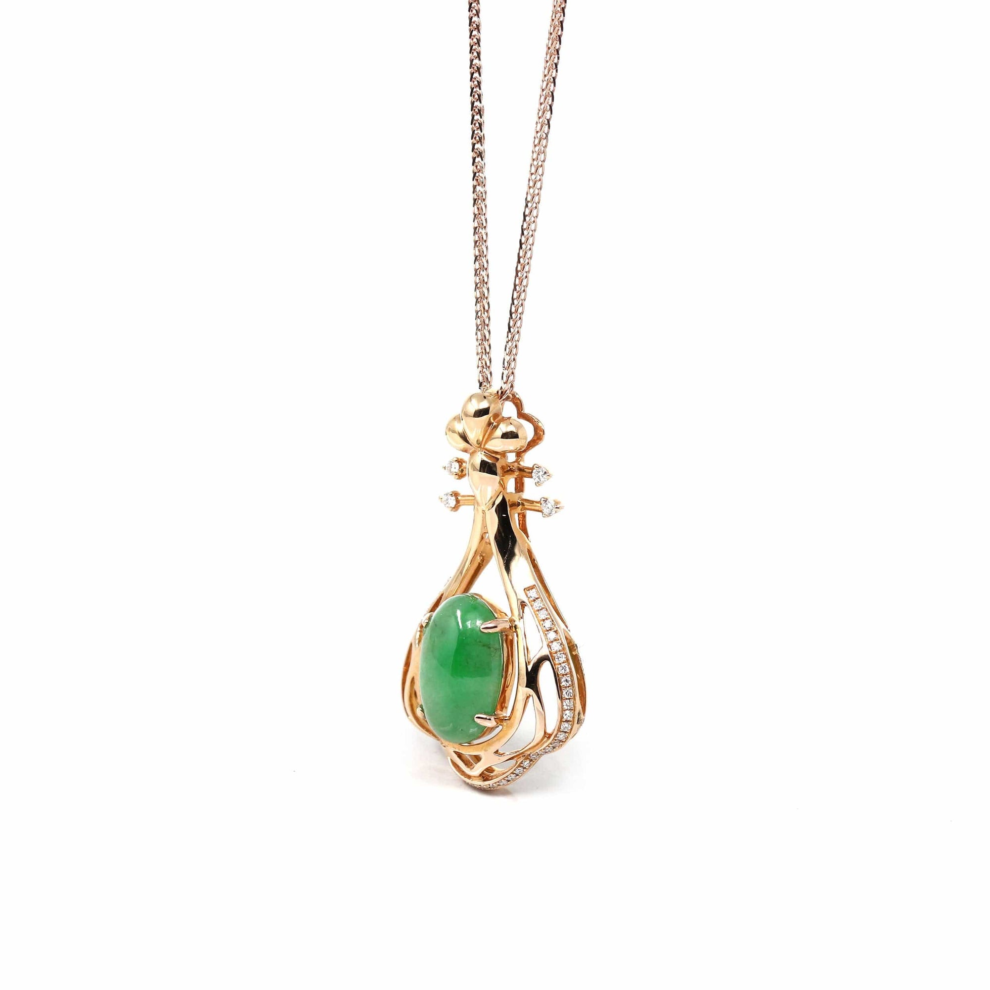 Baikalla Jewelry 18k Gold Jadeite Necklace Copy of 18K Rose Gold Oval Imperial Jadeite Jade Lucky Bottle Necklace with Diamonds