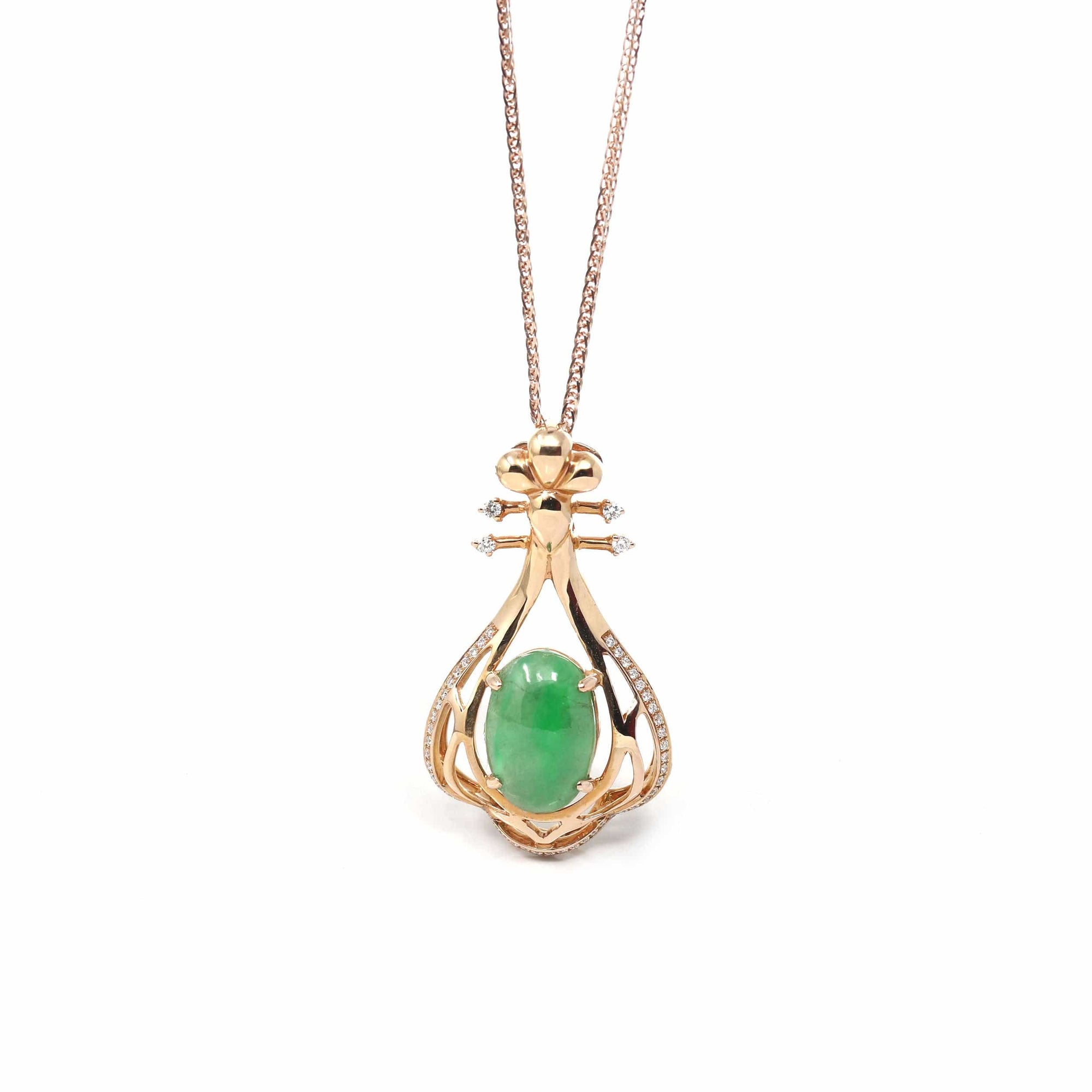 Baikalla Jewelry 18k Gold Jadeite Necklace Copy of 18K Rose Gold Oval Imperial Jadeite Jade Lucky Bottle Necklace with Diamonds