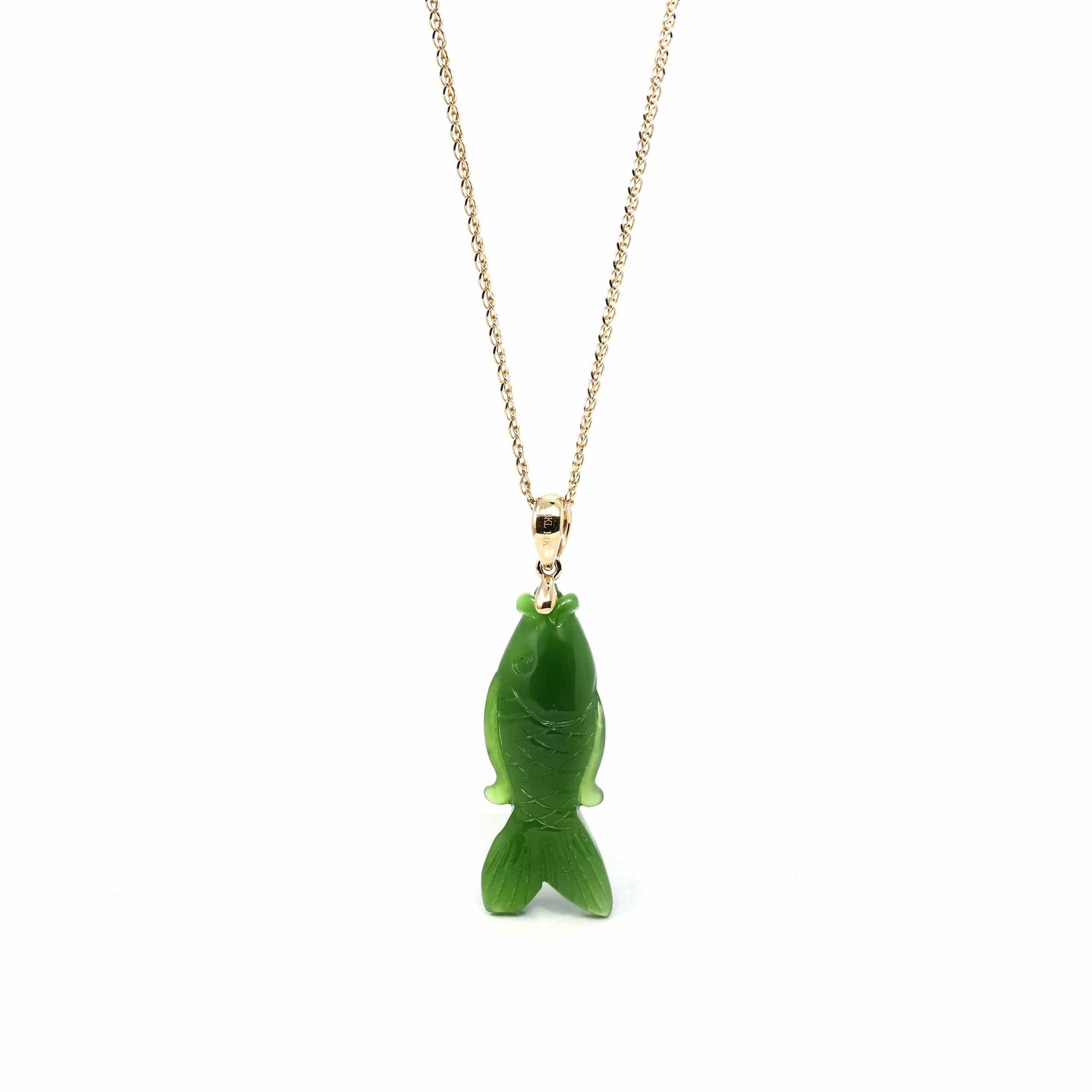 Baikalla Jewelry Gold Jade Necklace Copy of Baikalla™ : " Gold Fish " 14k Yellow Gold Genuine Nephrite Green Jade Pendant Necklace