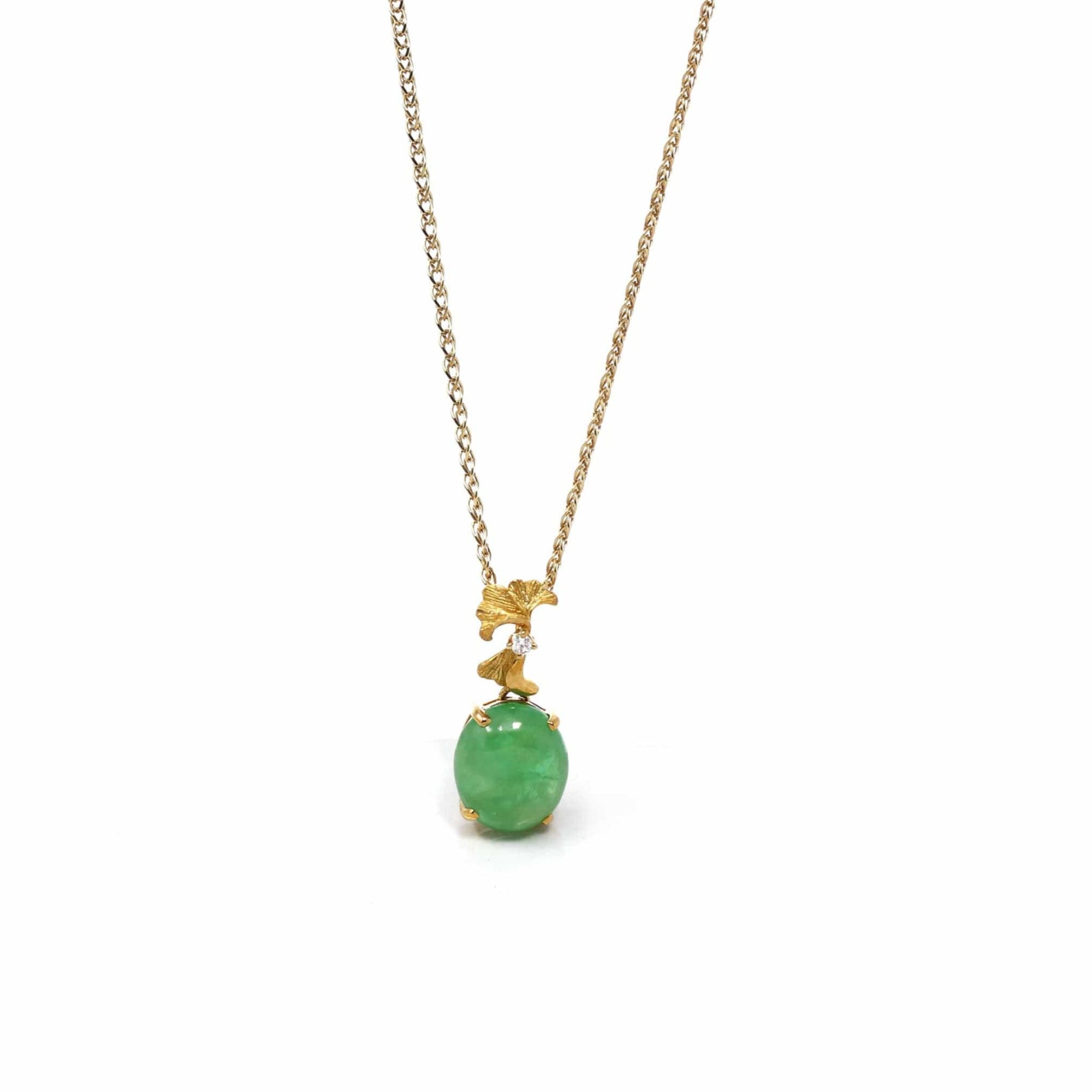 Baikalla Jewelry Gold Jadeite Necklace Copy of 18k Yellow Gold Jadeite Jade Apricot Leaf Pendant Necklace with Diamond