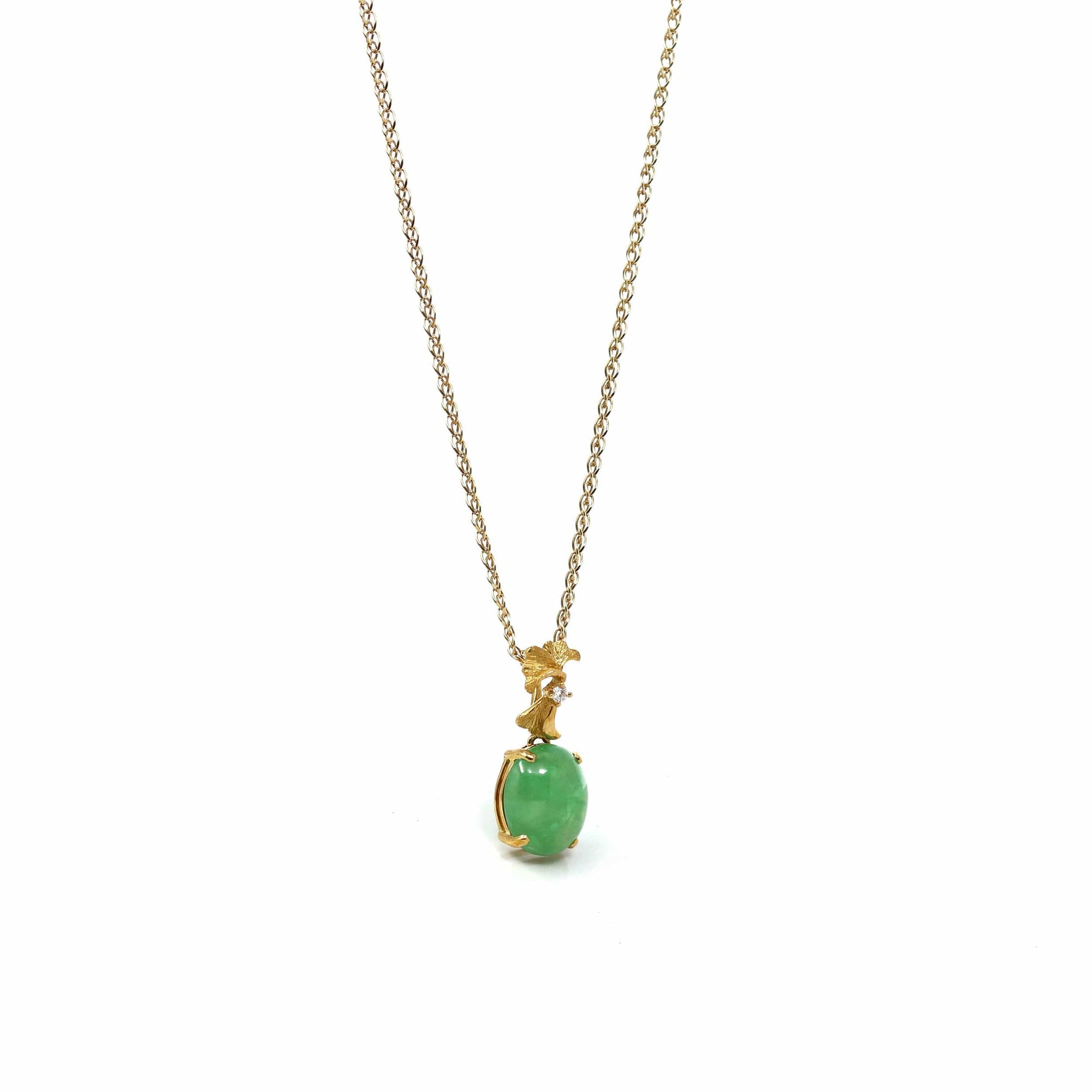 Baikalla Jewelry Gold Jadeite Necklace Copy of 18k Yellow Gold Jadeite Jade Apricot Leaf Pendant Necklace with Diamond