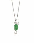 Baikalla Jewelry 18k Gold Jadeite Necklace 18K White Gold Oval Imperial Jadeite Jade Cabochon Necklace with Diamonds