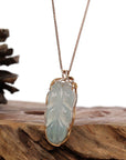 Baikalla Jewelry Jade Guanyin Pendant Necklace Copy of Genuine Ice Jadeite Jade Jin Zhi Yu Ye (Leaf) Necklace With Rose Gold VSI Diamond Bail