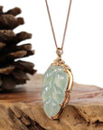 Baikalla Jewelry Jade Guanyin Pendant Necklace Copy of Copy of Genuine Ice Jadeite Jade Jin Zhi Yu Ye (Leaf) Necklace With Rose Gold VSI Diamond Bail