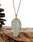 Baikalla Jewelry Jade Guanyin Pendant Necklace Copy of Copy of Genuine Ice Jadeite Jade Jin Zhi Yu Ye (Leaf) Necklace With Rose Gold VSI Diamond Bail