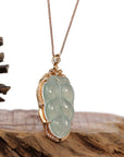 Baikalla Jewelry Jade Guanyin Pendant Necklace Copy of Copy of Genuine Ice Jadeite Jade Jin Zhi Yu Ye (Leaf) Necklace With Rose Gold VSI Diamond Bail