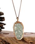 Baikalla Jewelry Jade Guanyin Pendant Necklace Copy of Copy of Genuine Ice Jadeite Jade Jin Zhi Yu Ye (Leaf) Necklace With Rose Gold VSI Diamond Bail