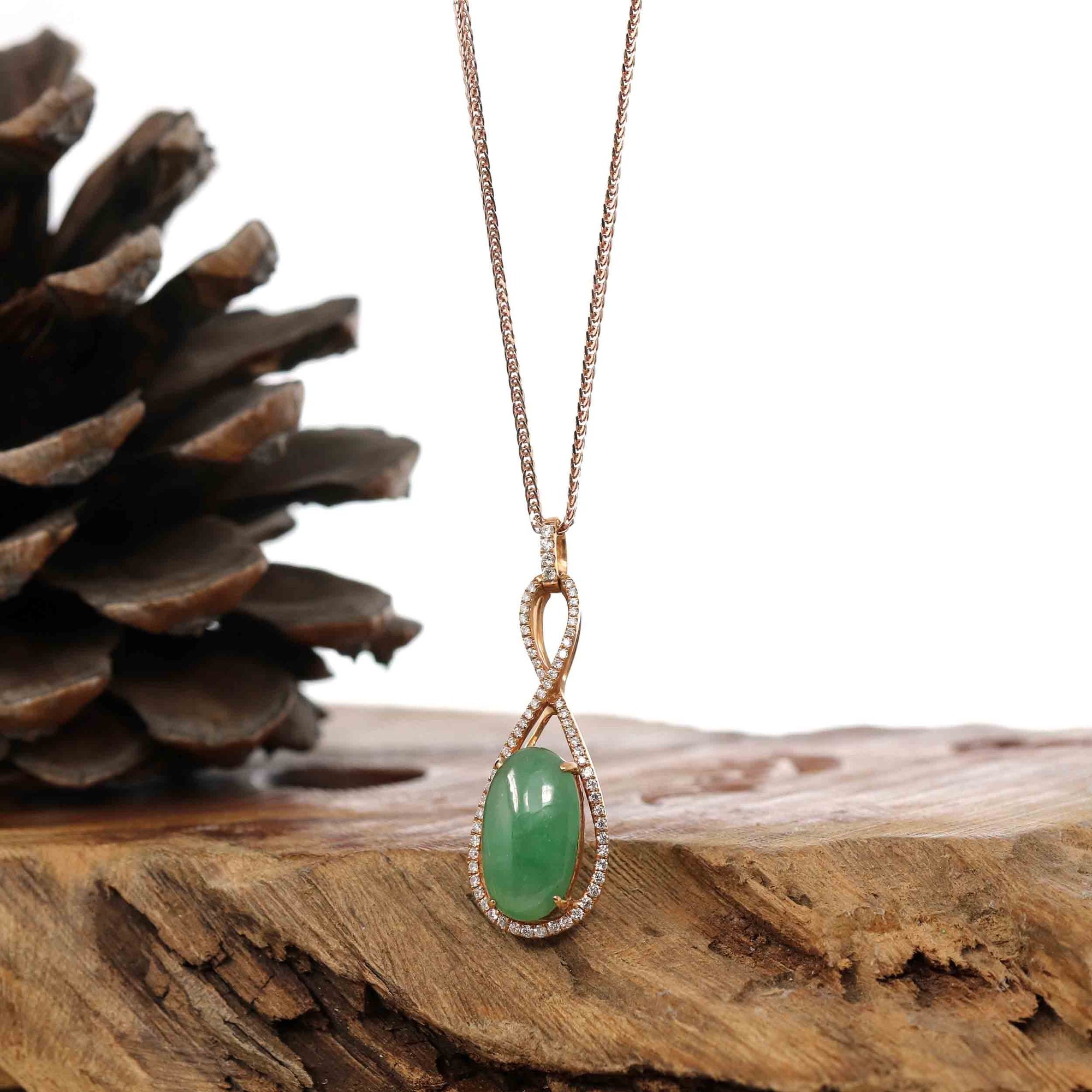 Baikalla Jewelry 18k Gold Jadeite Necklace Copy of Copy of 18K Rose Gold Oval Imperial Jadeite Jade Lucky Bottle Necklace with Diamonds