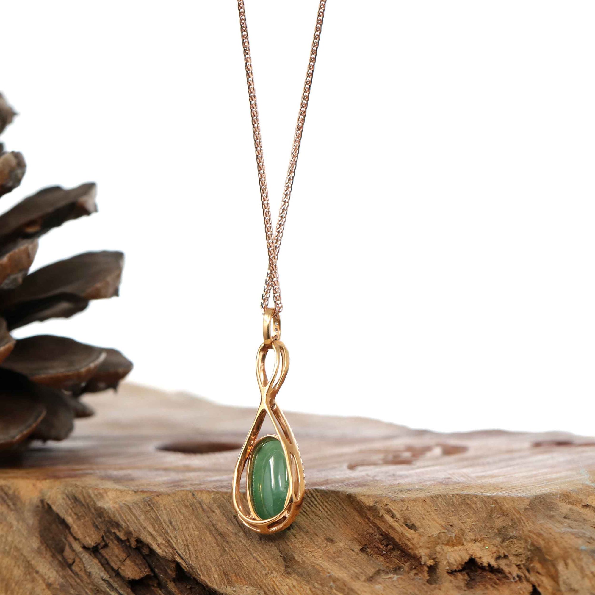 Baikalla Jewelry 18k Gold Jadeite Necklace Copy of Copy of 18K Rose Gold Oval Imperial Jadeite Jade Lucky Bottle Necklace with Diamonds