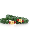 Baikalla Jewelry jade beads bracelet 24K Pure Yellow Gold Buddha Symbol Tongtong With Genuine Green Jade Round Beads Bracelet Bangle ( 9.5 mm )