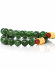 Baikalla Jewelry jade beads bracelet 24K Pure Yellow Gold Buddha Symbol Tongtong With Genuine Green Jade Round Beads Bracelet Bangle ( 9.5 mm )