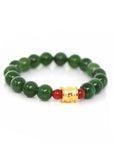 Baikalla Jewelry jade beads bracelet 24K Pure Yellow Gold Buddha Symbol Tongtong With Genuine Green Jade Round Beads Bracelet Bangle ( 9.5 mm )