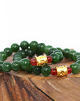 Baikalla Jewelry jade beads bracelet 24K Pure Yellow Gold Buddha Symbol Tongtong With Genuine Green Jade Round Beads Bracelet Bangle ( 9.5 mm )