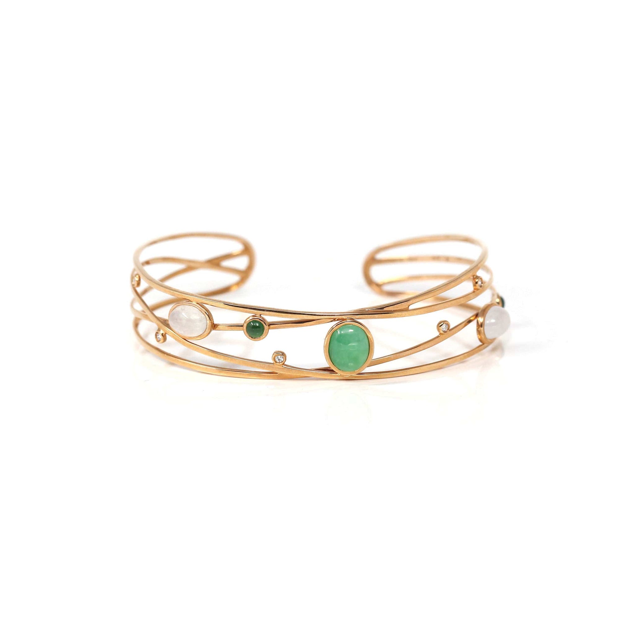 Baikalla Jewelry Gold Jade Bracelet Copy of Copy of Copy of 18k Rose Gold Oval Bracelet Bangle with Jade &amp; Diamonds