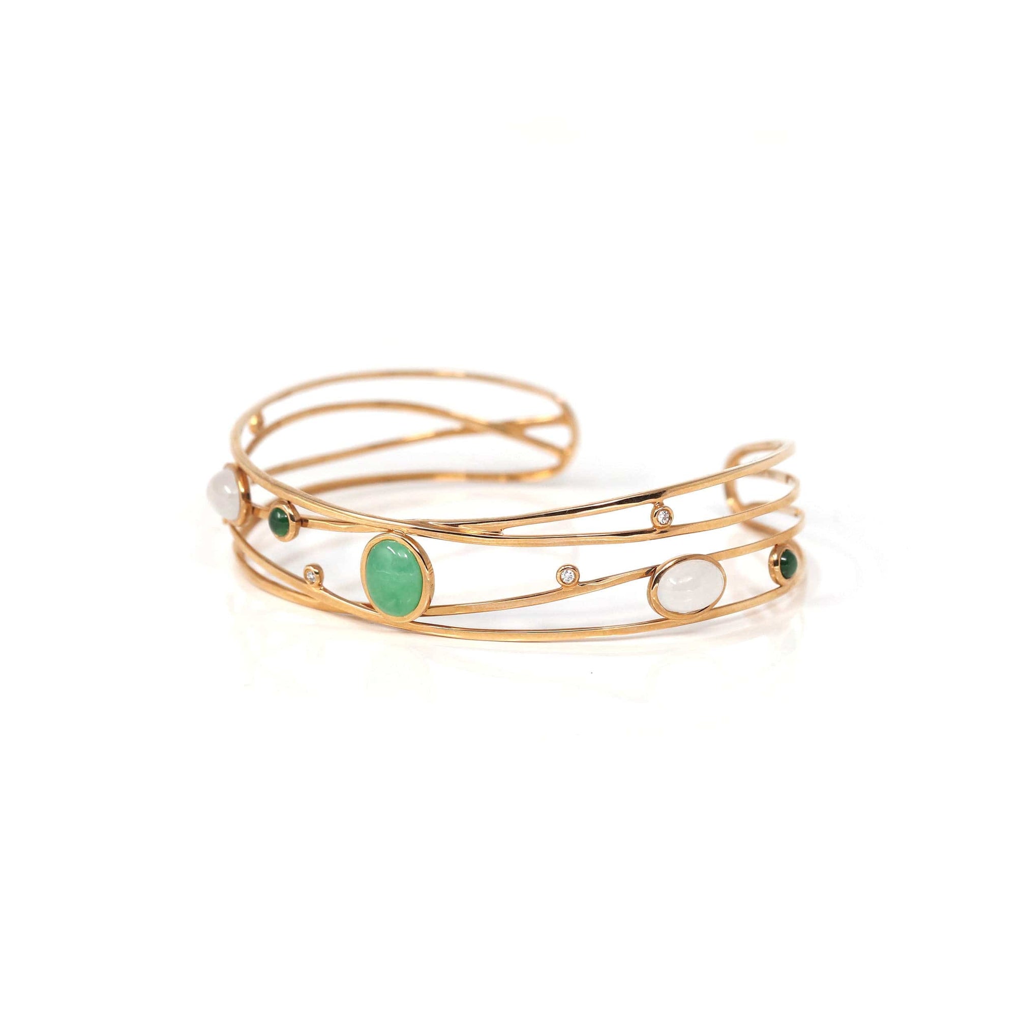 Baikalla Jewelry Gold Jade Bracelet Copy of Copy of Copy of 18k Rose Gold Oval Bracelet Bangle with Jade &amp; Diamonds