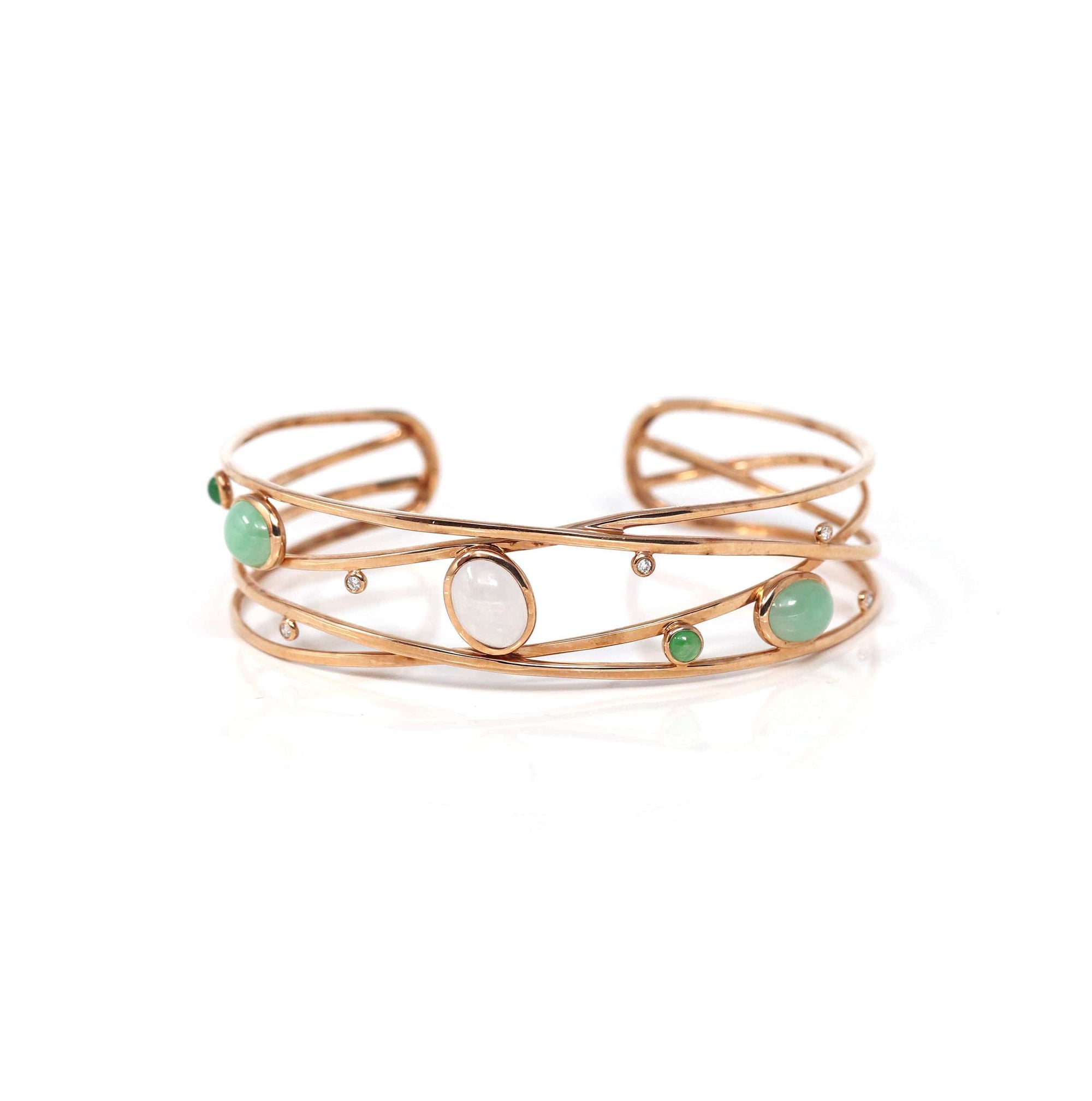 Baikalla Jewelry Gold Jade Bracelet Copy of 18k Rose Gold Oval Bracelet Bangle with Jade &amp; Diamonds