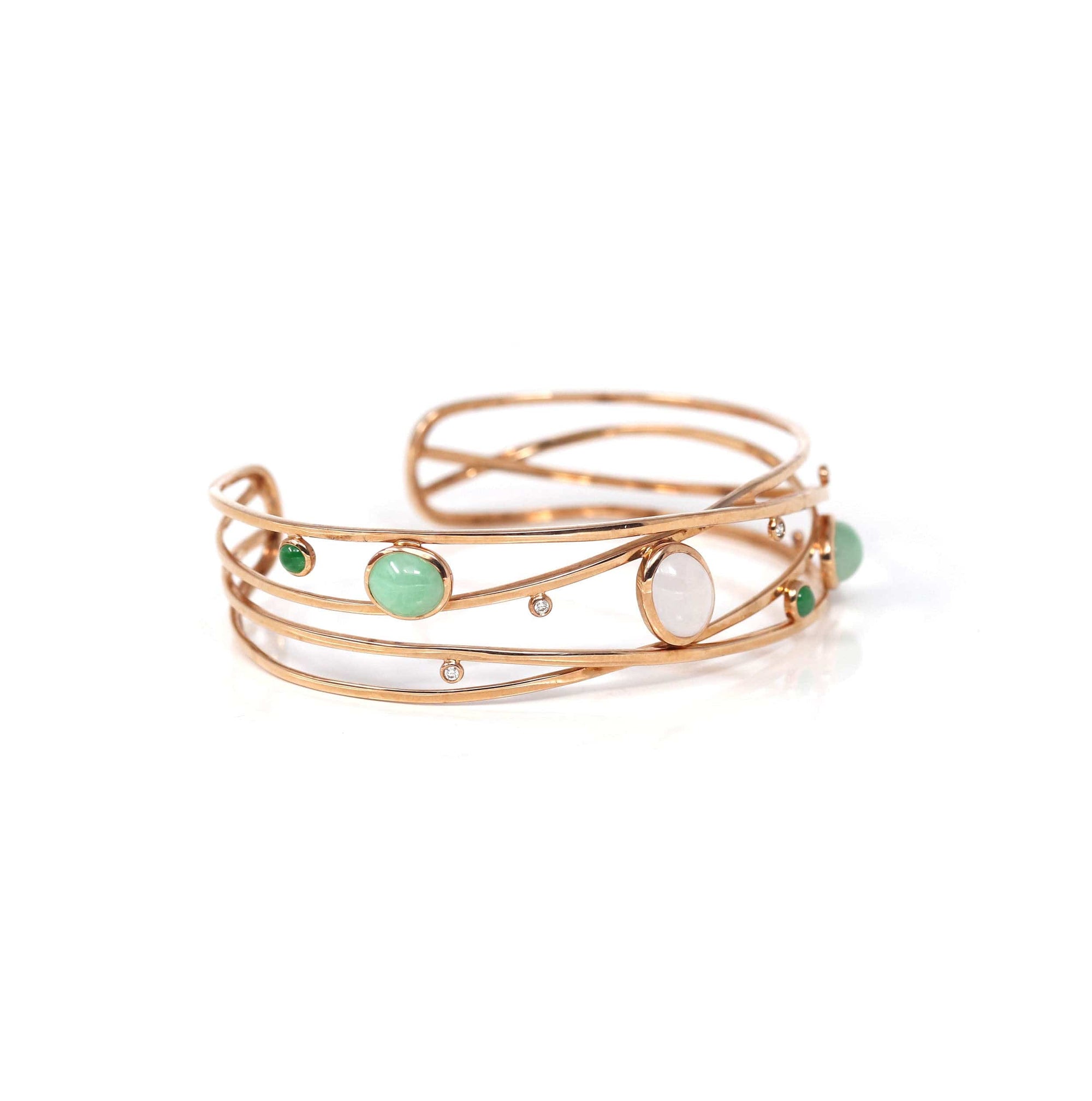 Baikalla Jewelry Gold Jade Bracelet Copy of 18k Rose Gold Oval Bracelet Bangle with Jade &amp; Diamonds