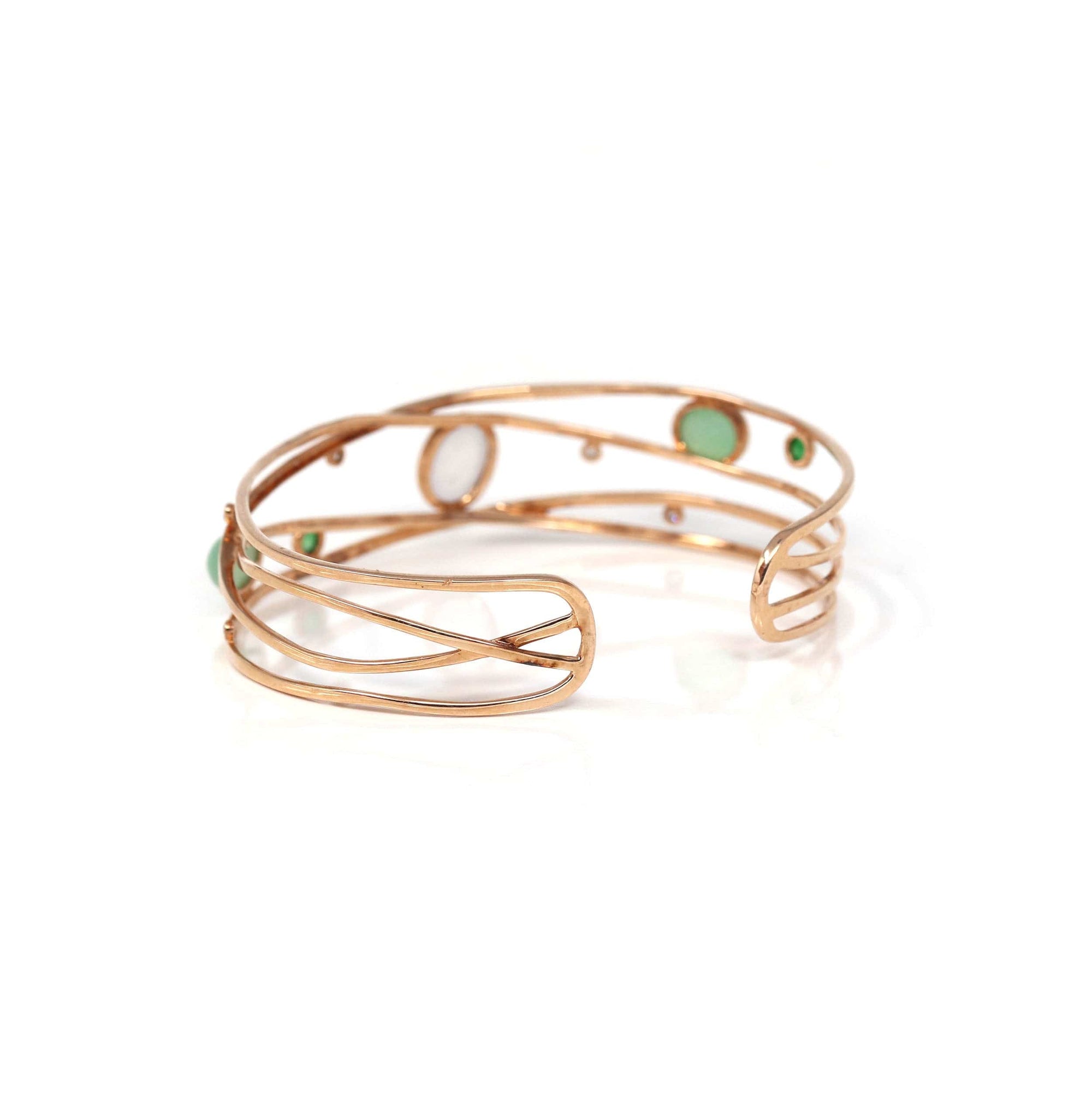 Baikalla Jewelry Gold Jade Bracelet Copy of 18k Rose Gold Oval Bracelet Bangle with Jade &amp; Diamonds