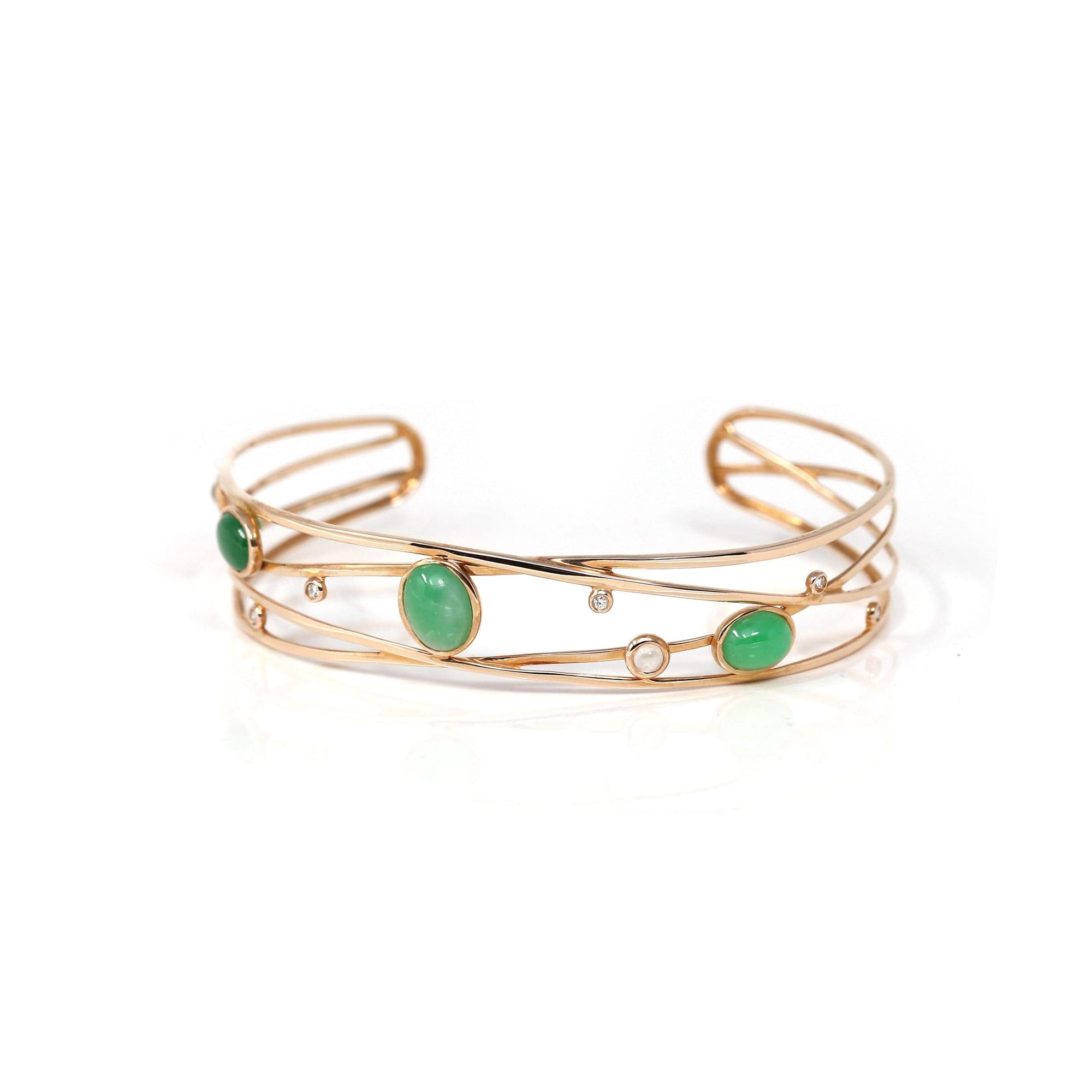 Baikalla Jewelry Gold Jade Bracelet 18k Rose Gold Oval Bracelet Bangle with Jade &amp; Diamonds