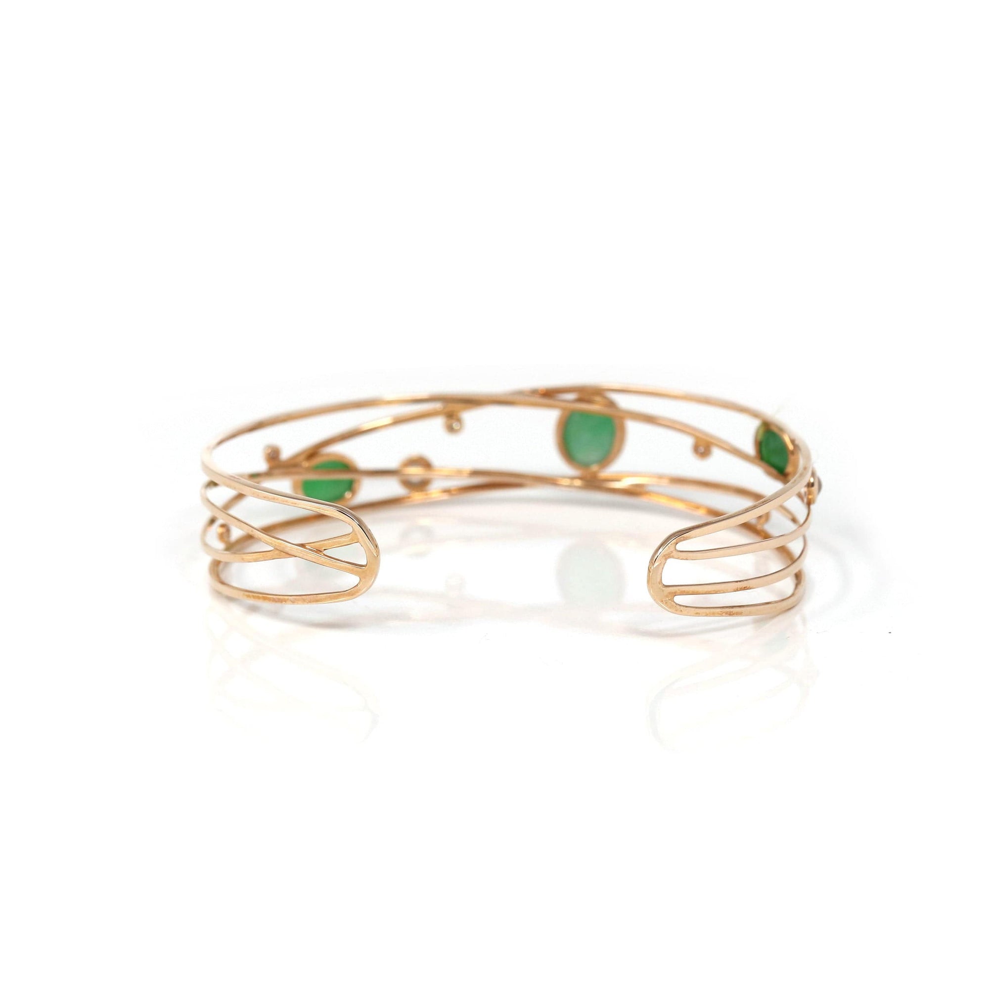 Baikalla Jewelry Gold Jade Bracelet 18k Rose Gold Oval Bracelet Bangle with Jade & Diamonds