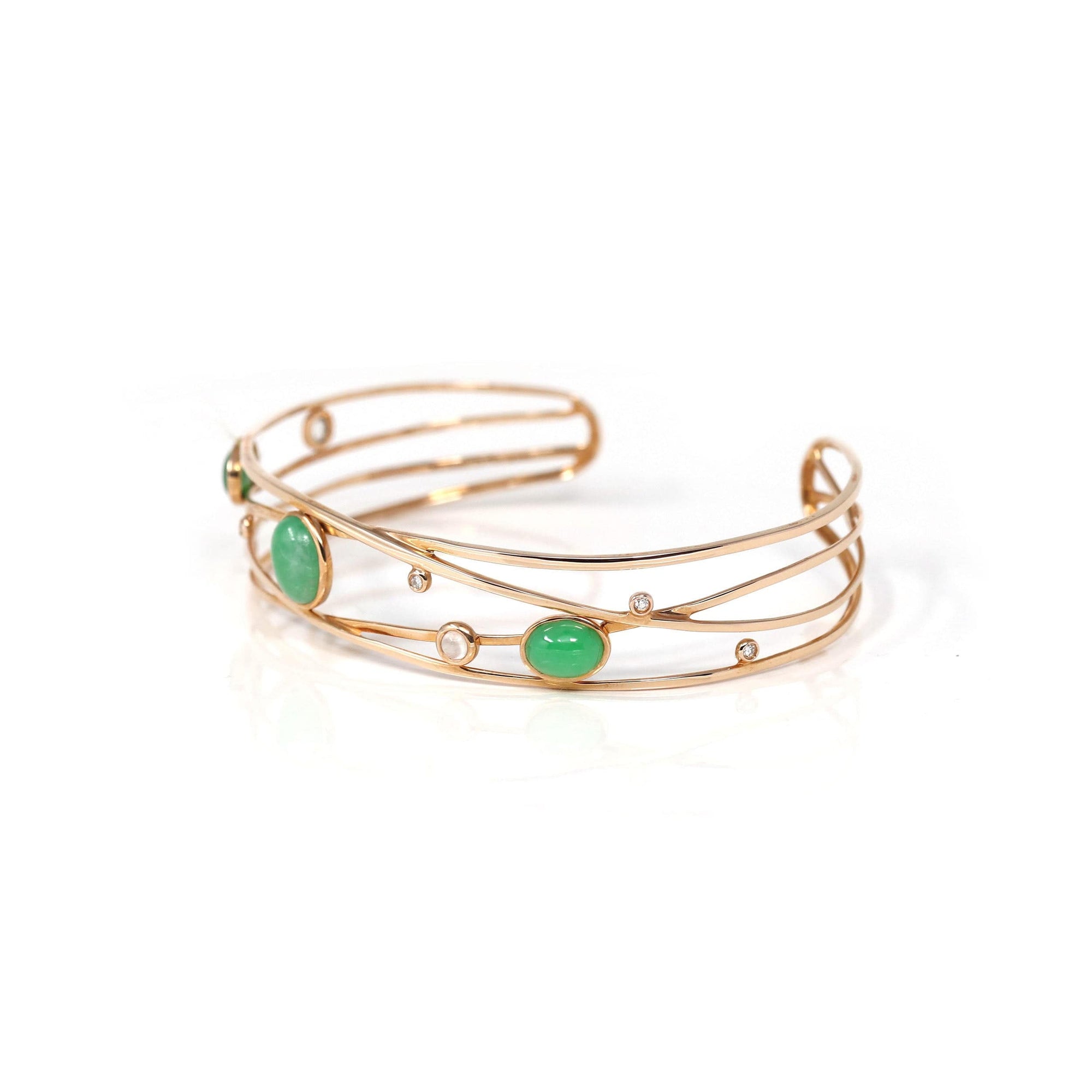 Baikalla Jewelry Gold Jade Bracelet Copy of Copy of 18k Rose Gold Oval Bracelet Bangle with Jade &amp; Diamonds