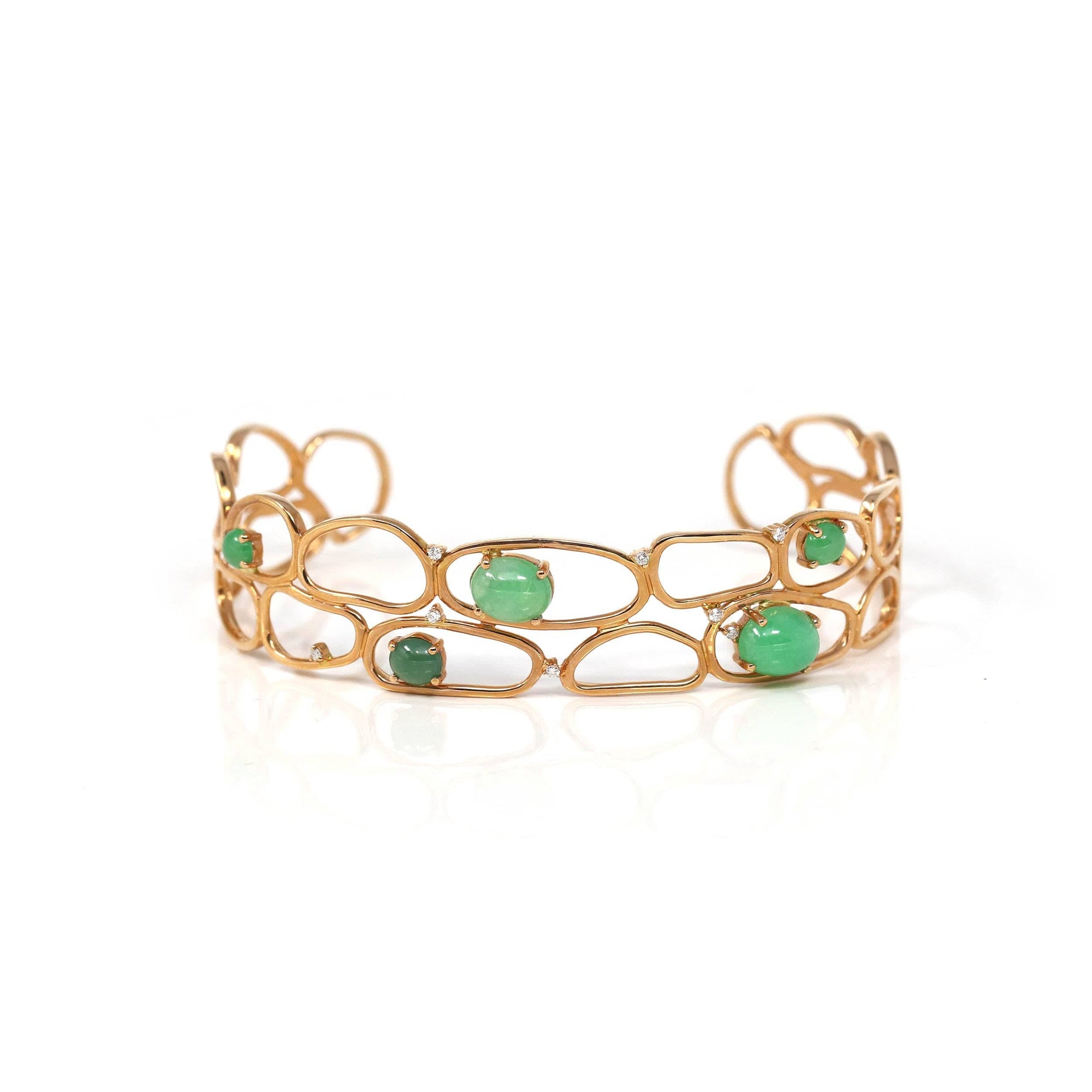 Baikalla Jewelry Gold Jade Bracelet Copy of Copy of Copy of Copy of Copy of 18k Rose Gold Oval Bracelet Bangle with Jade &amp; Diamonds