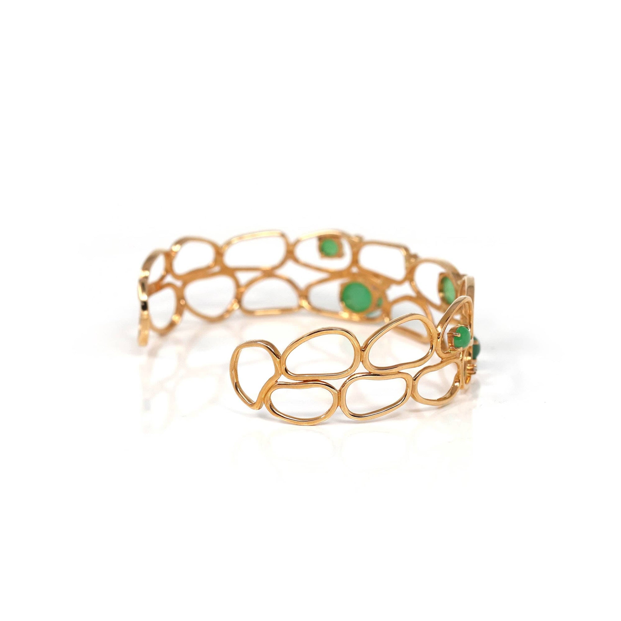 Baikalla Jewelry Gold Jade Bracelet 18k Rose Gold Oval Bracelet Bangle with Jade & Diamonds