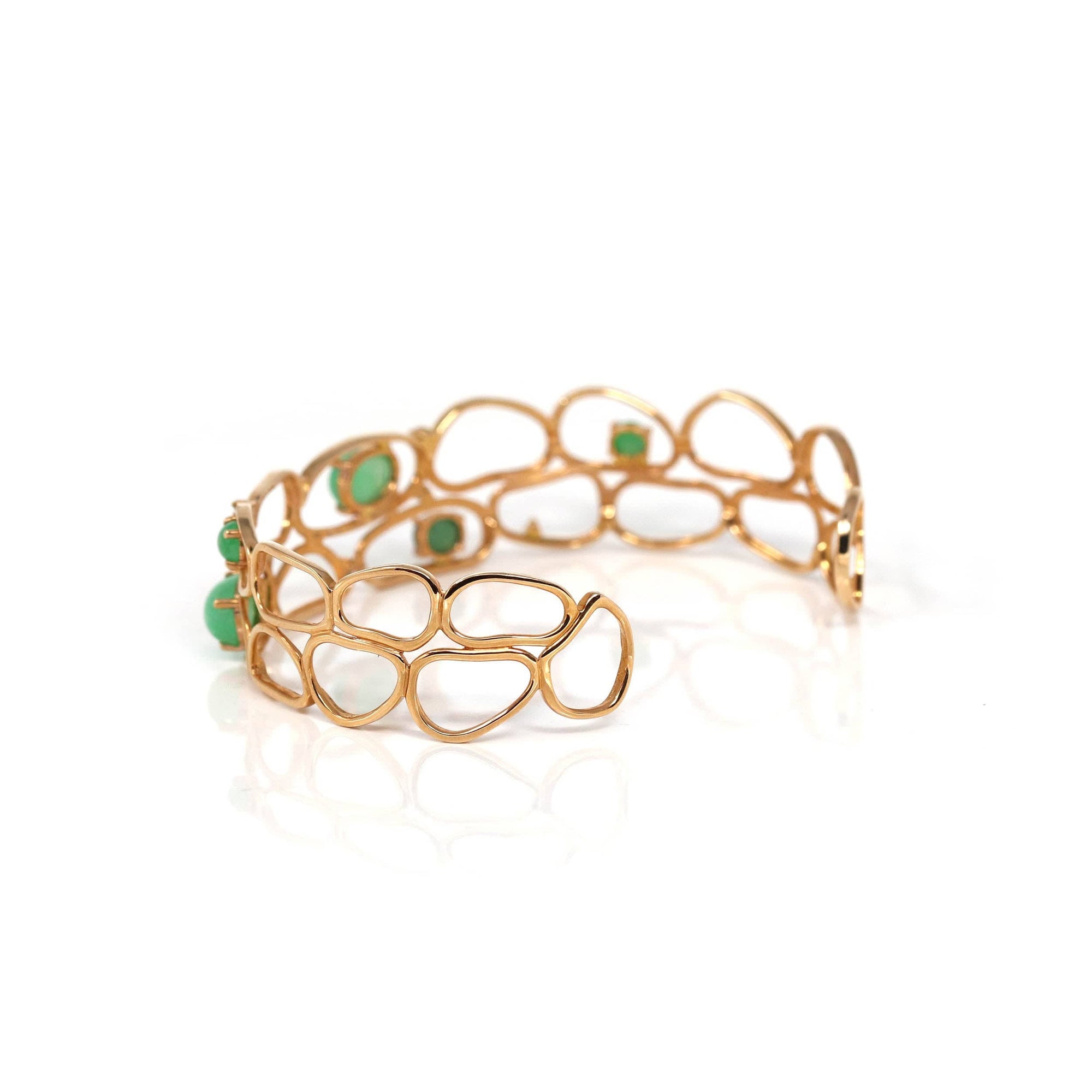 Baikalla Jewelry Gold Jade Bracelet 18k Rose Gold Oval Bracelet Bangle with Jade & Diamonds