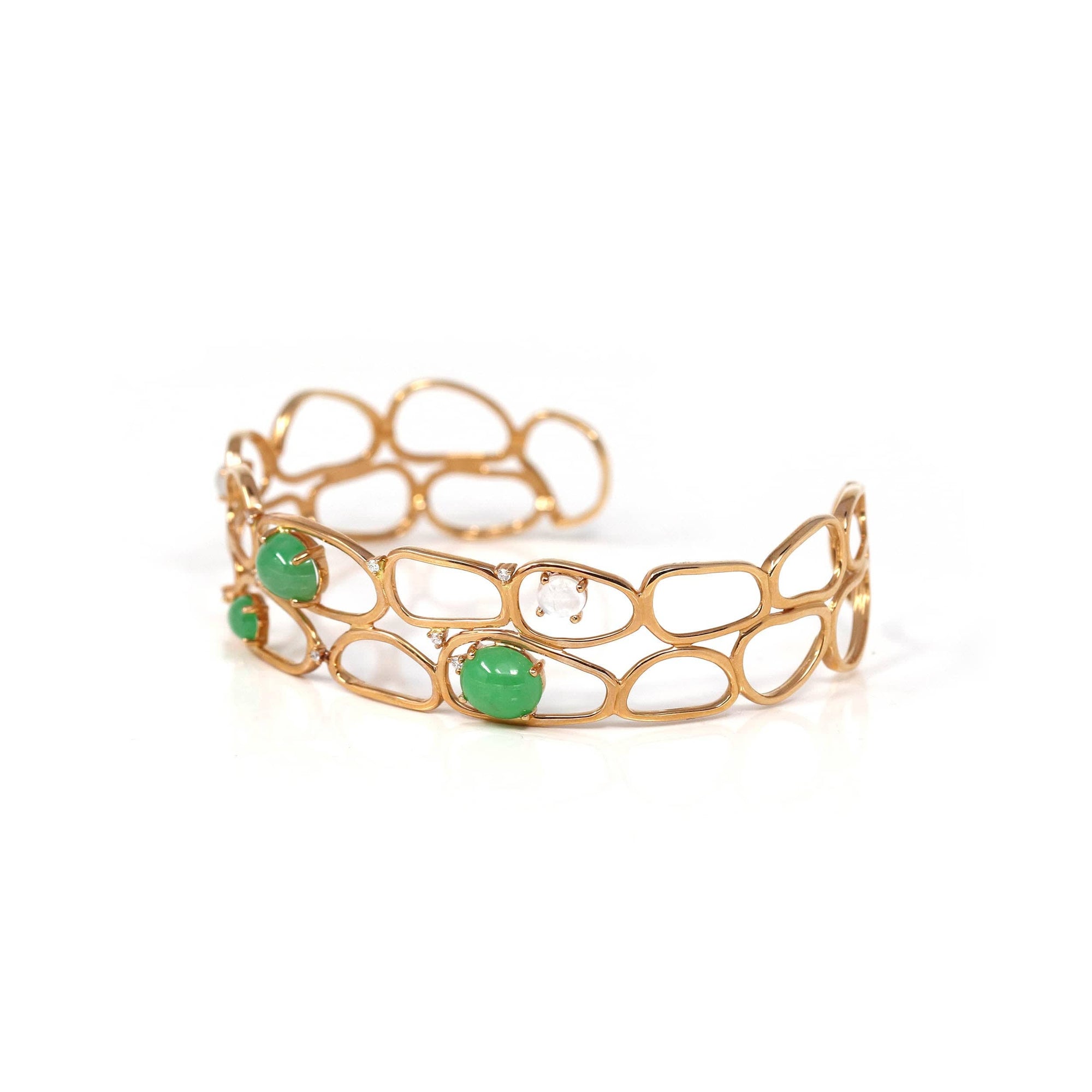 Baikalla Jewelry Gold Jade Bracelet Copy of Copy of Copy of Copy of Copy of Copy of 18k Rose Gold Oval Bracelet Bangle with Jade &amp; Diamonds