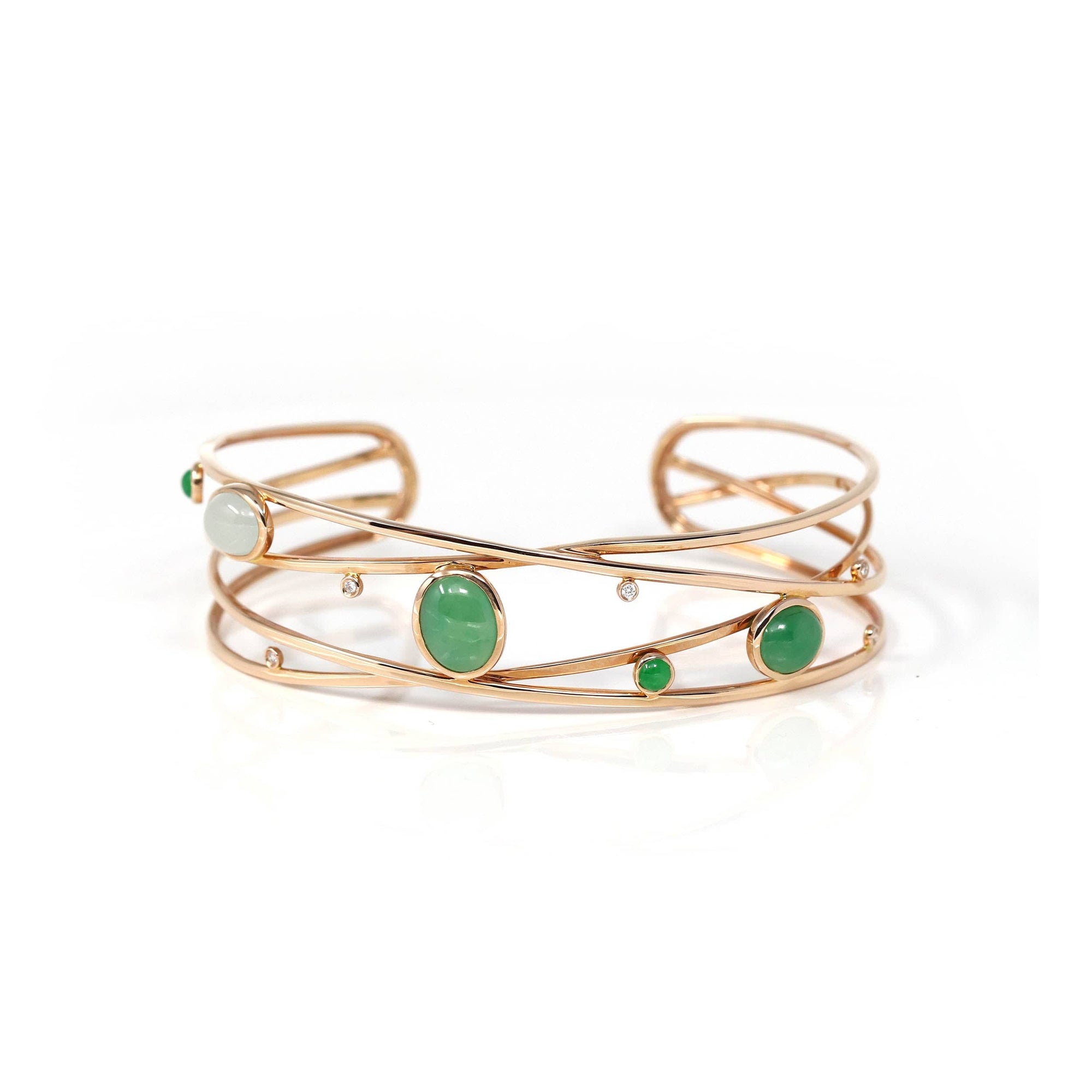 Baikalla Jewelry Gold Jade Bracelet 18k Rose Gold Oval Bracelet Bangle with Jade &amp; Diamonds