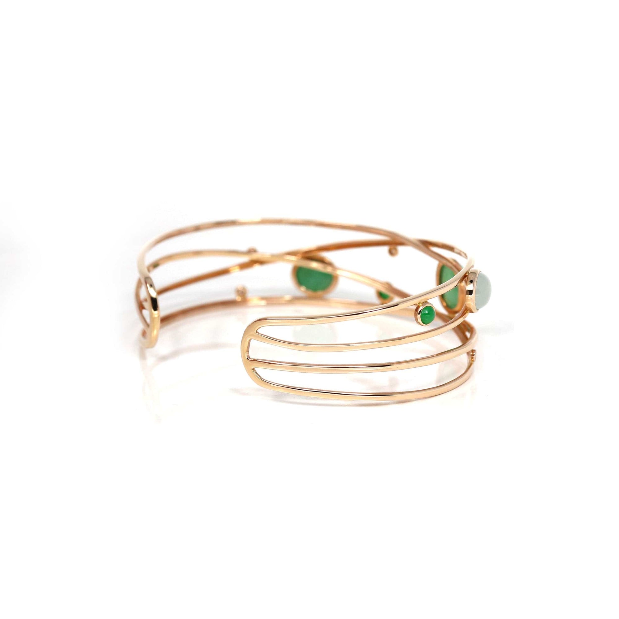 Baikalla Jewelry Gold Jade Bracelet 18k Rose Gold Oval Bracelet Bangle with Jade &amp; Diamonds