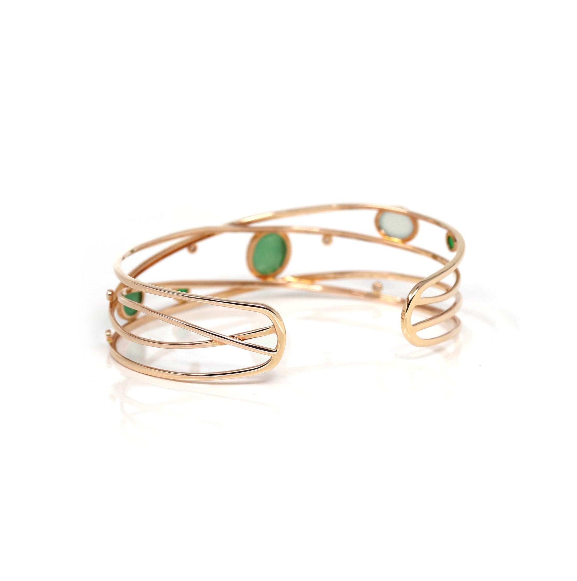 Baikalla Jewelry Gold Jade Bracelet 18k Rose Gold Oval Bracelet Bangle with Jade &amp; Diamonds