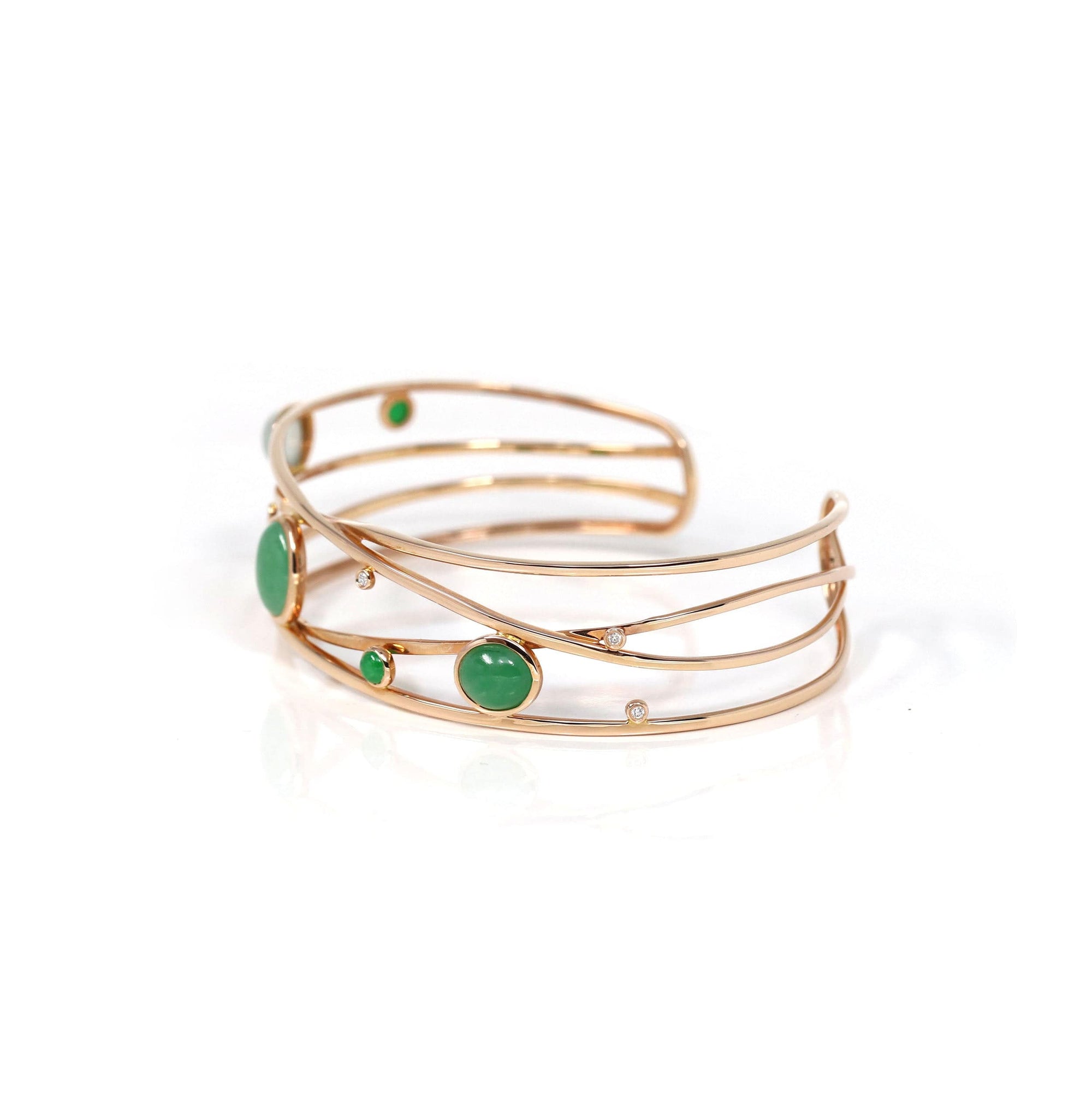 Baikalla Jewelry Gold Jade Bracelet 18k Rose Gold Oval Bracelet Bangle with Jade &amp; Diamonds