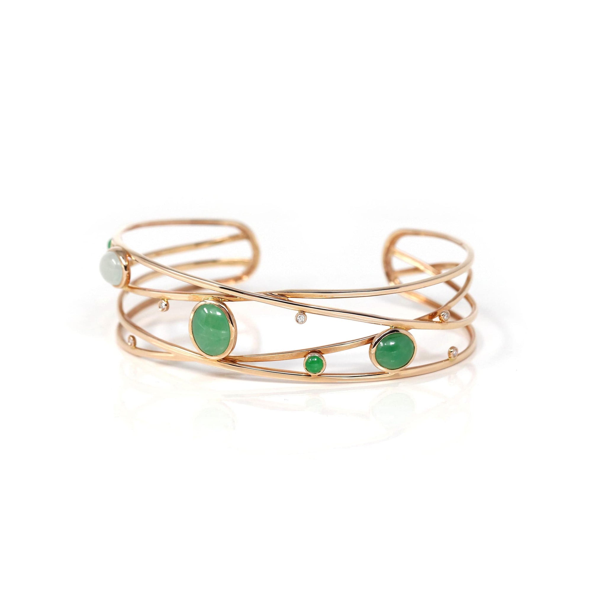 Baikalla Jewelry Gold Jade Bracelet Copy of Copy of Copy of Copy of 18k Rose Gold Oval Bracelet Bangle with Jade &amp; Diamonds