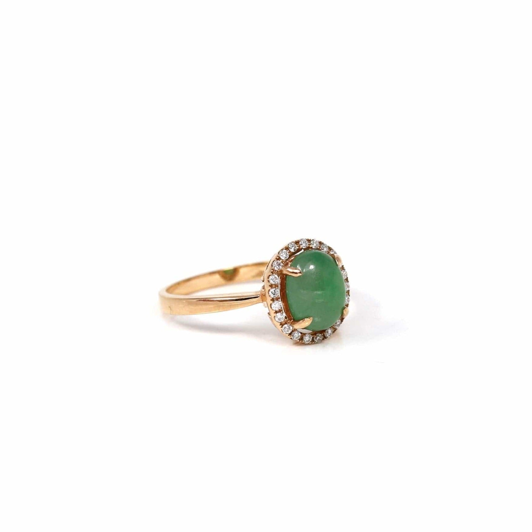 Baikalla Jewelry Jadeite Engagement Ring Baikalla18k Rose Gold Natural Imperial Green Oval Jadeite Jade Engagement Ring With Diamonds