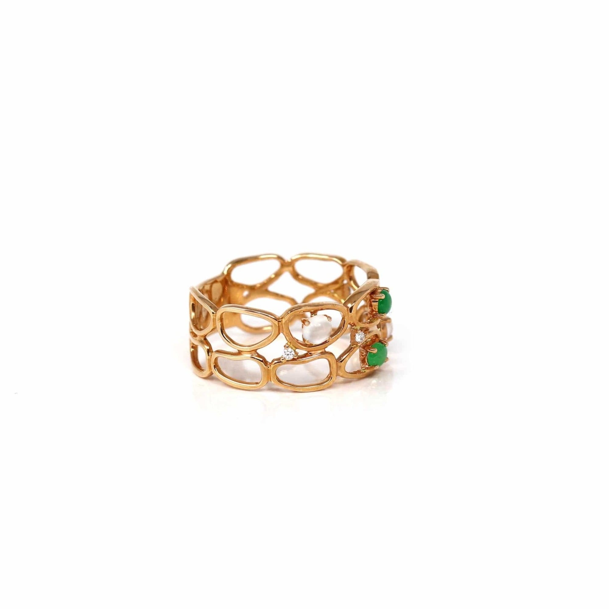 Baikalla Jewelry Jadeite Engagement Ring Baikalla™ &quot;Melba&quot; 18k Rose Gold Natural Imperial Jadeite Wedding Band