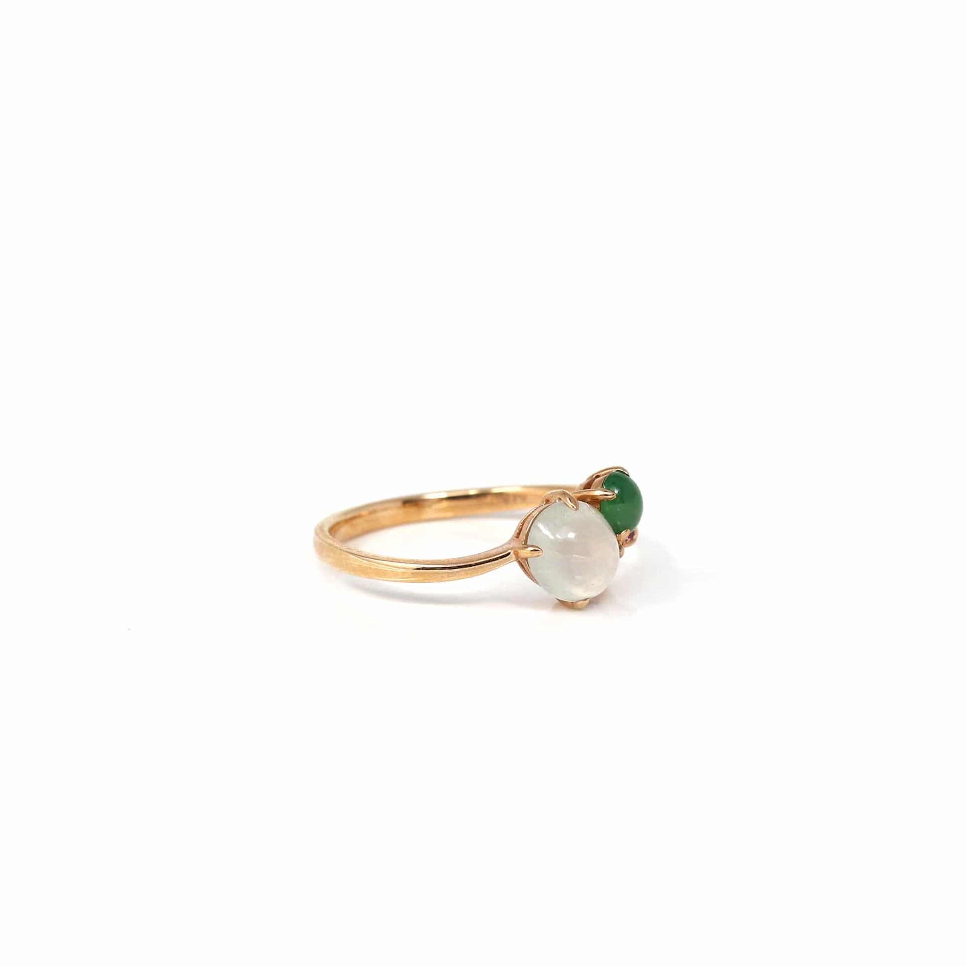 Baikalla Jewelry Jadeite Engagement Ring Baikalla™ &quot;Elora&quot; 18k Rose Gold Natural Ice &amp; Imperial Jadeite Engagement Ring With Rubies &amp; Diamonds