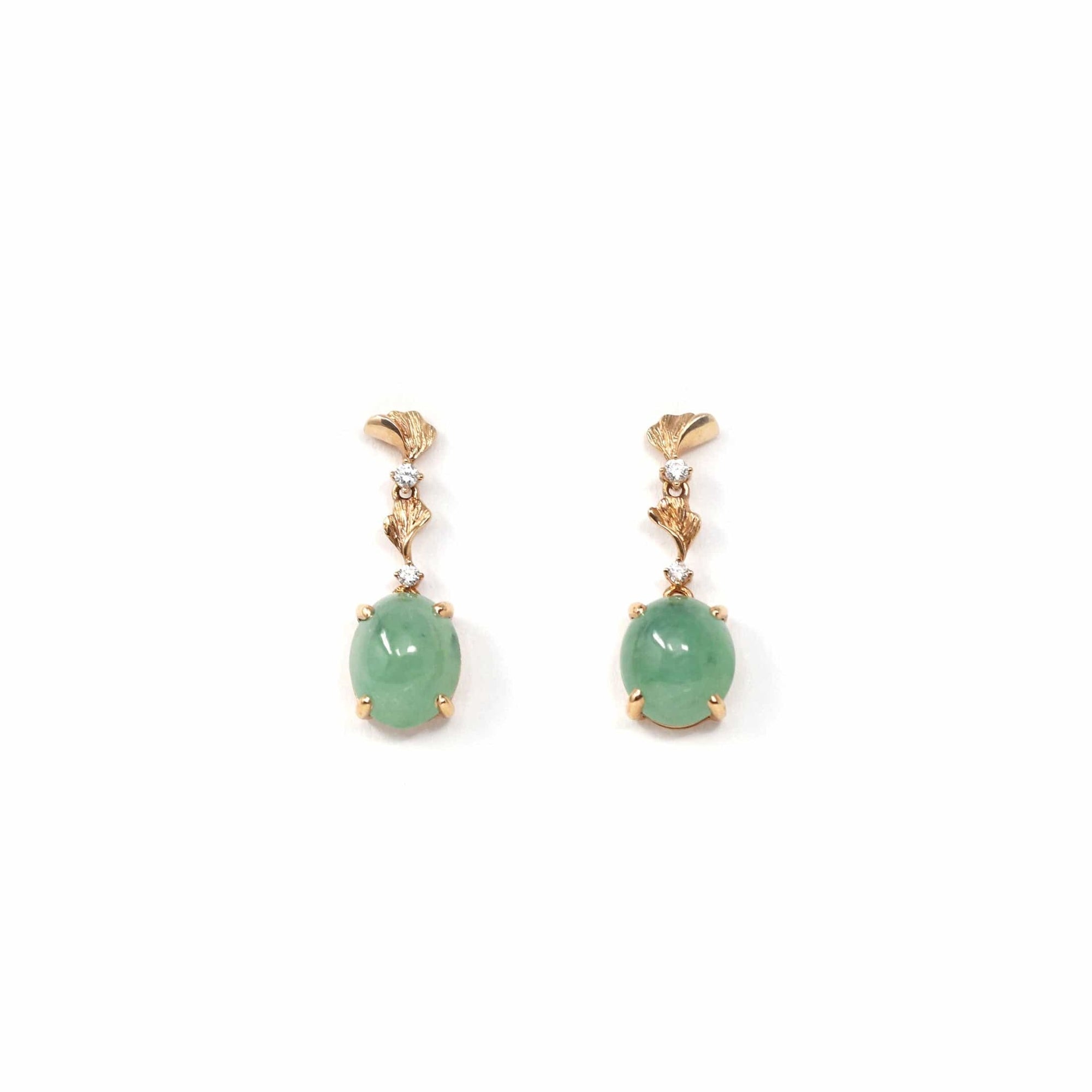 Baikalla Jewelry Gold Jade Earrings Copy of 18K Rose Gold "Apricot Blossom" Green Jadeite Jade Dangle Stud Earrings