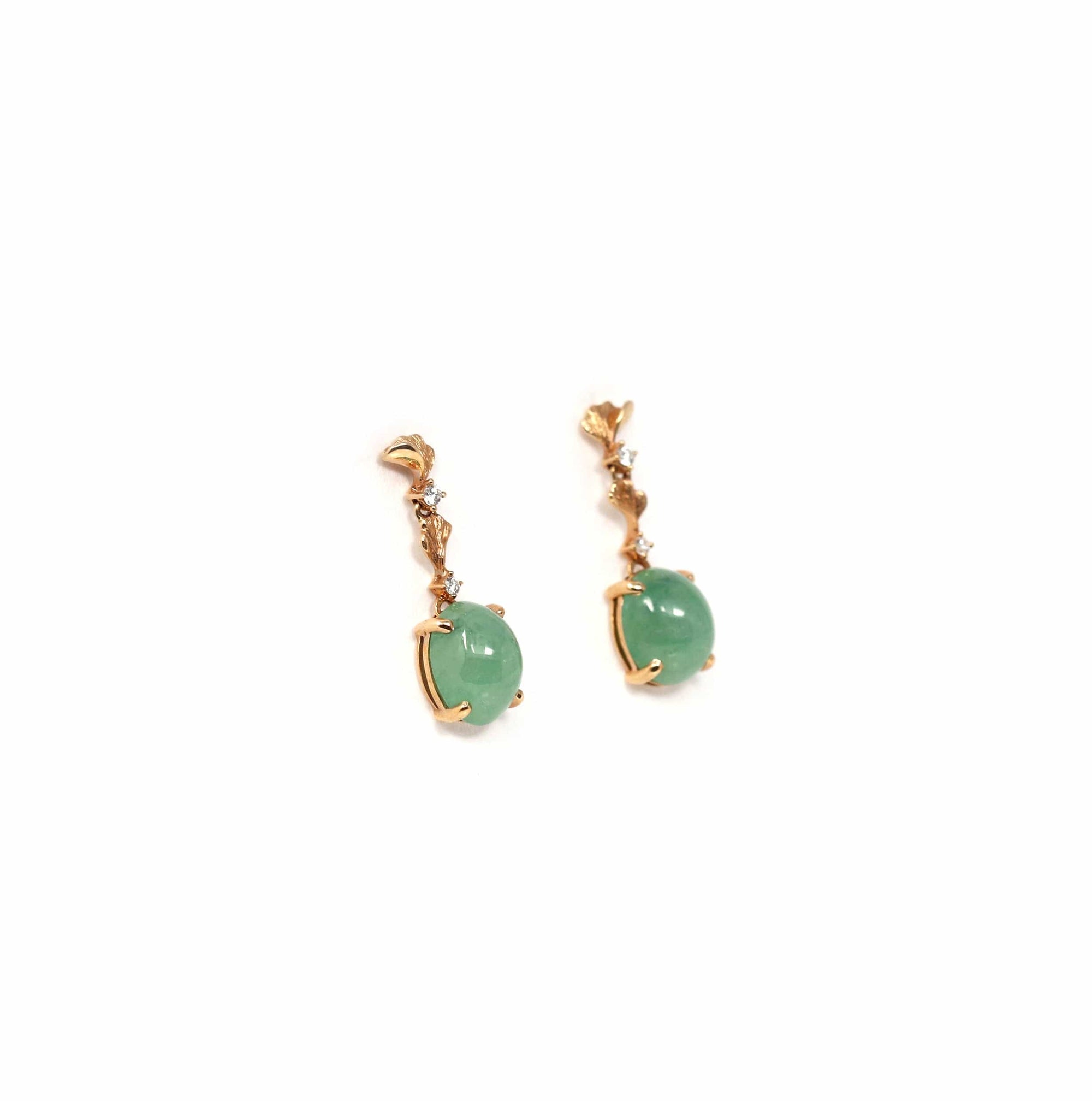 Baikalla Jewelry Gold Jade Earrings Copy of 18K Rose Gold "Apricot Blossom" Green Jadeite Jade Dangle Stud Earrings