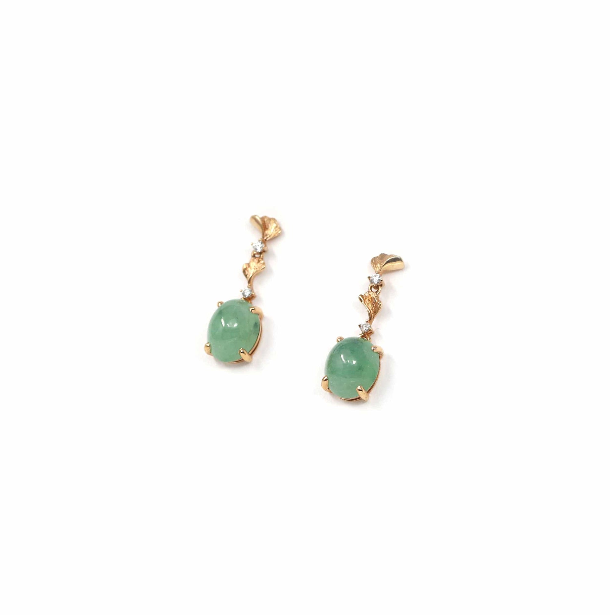 Baikalla Jewelry Gold Jade Earrings Copy of 18K Rose Gold "Apricot Blossom" Green Jadeite Jade Dangle Stud Earrings