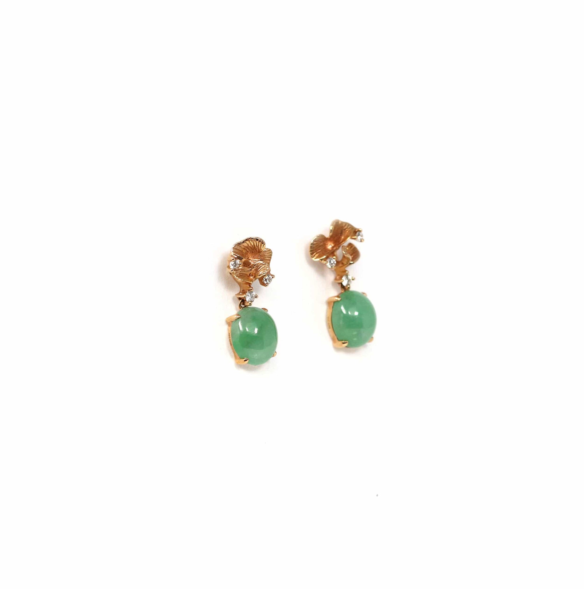 Baikalla Jewelry Gold Jade Earrings Copy of 18K Rose Gold &quot;Apricot Blossom&quot; Green Jadeite Jade Dangle Stud Earrings