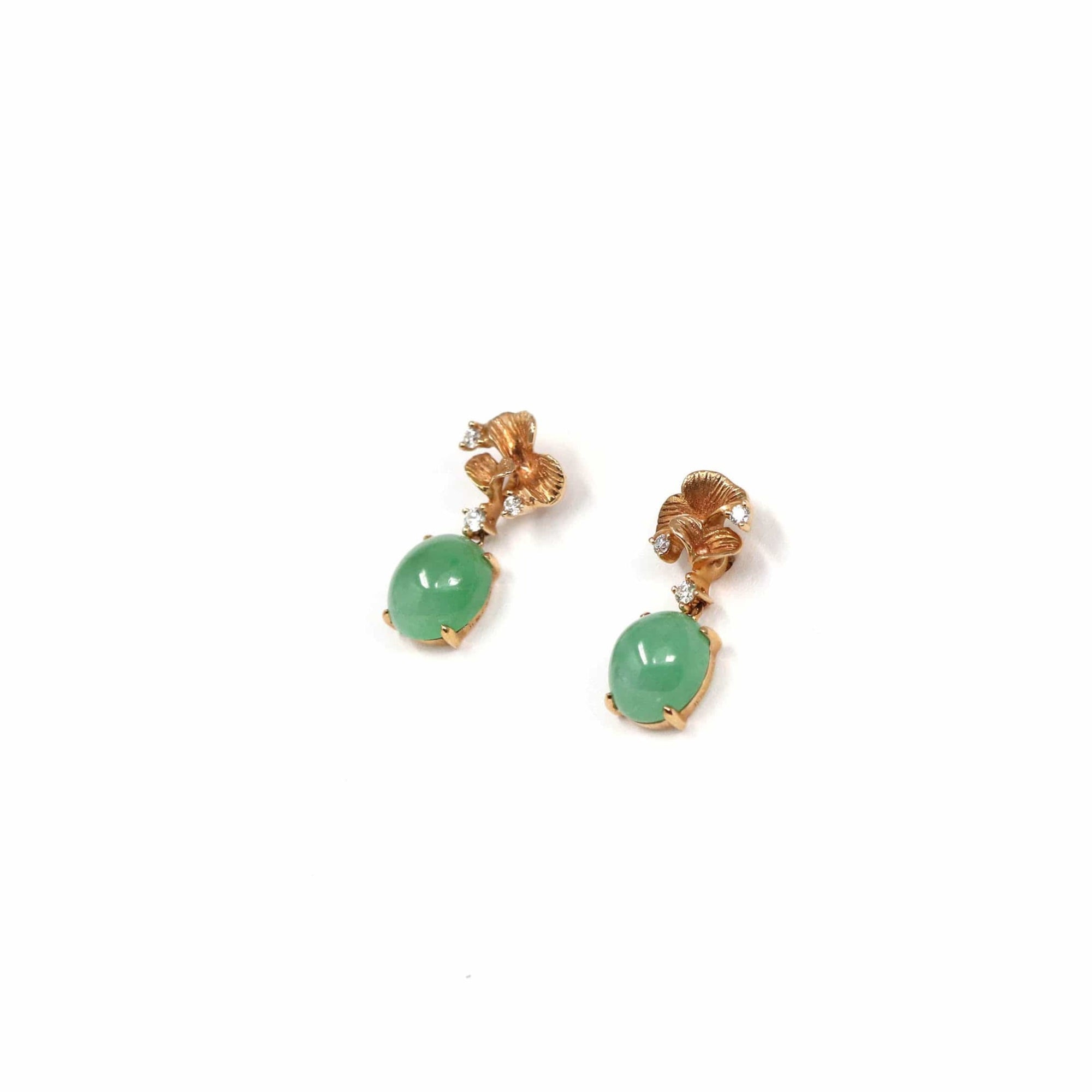 Baikalla Jewelry Gold Jade Earrings Copy of 18K Rose Gold &quot;Apricot Blossom&quot; Green Jadeite Jade Dangle Stud Earrings