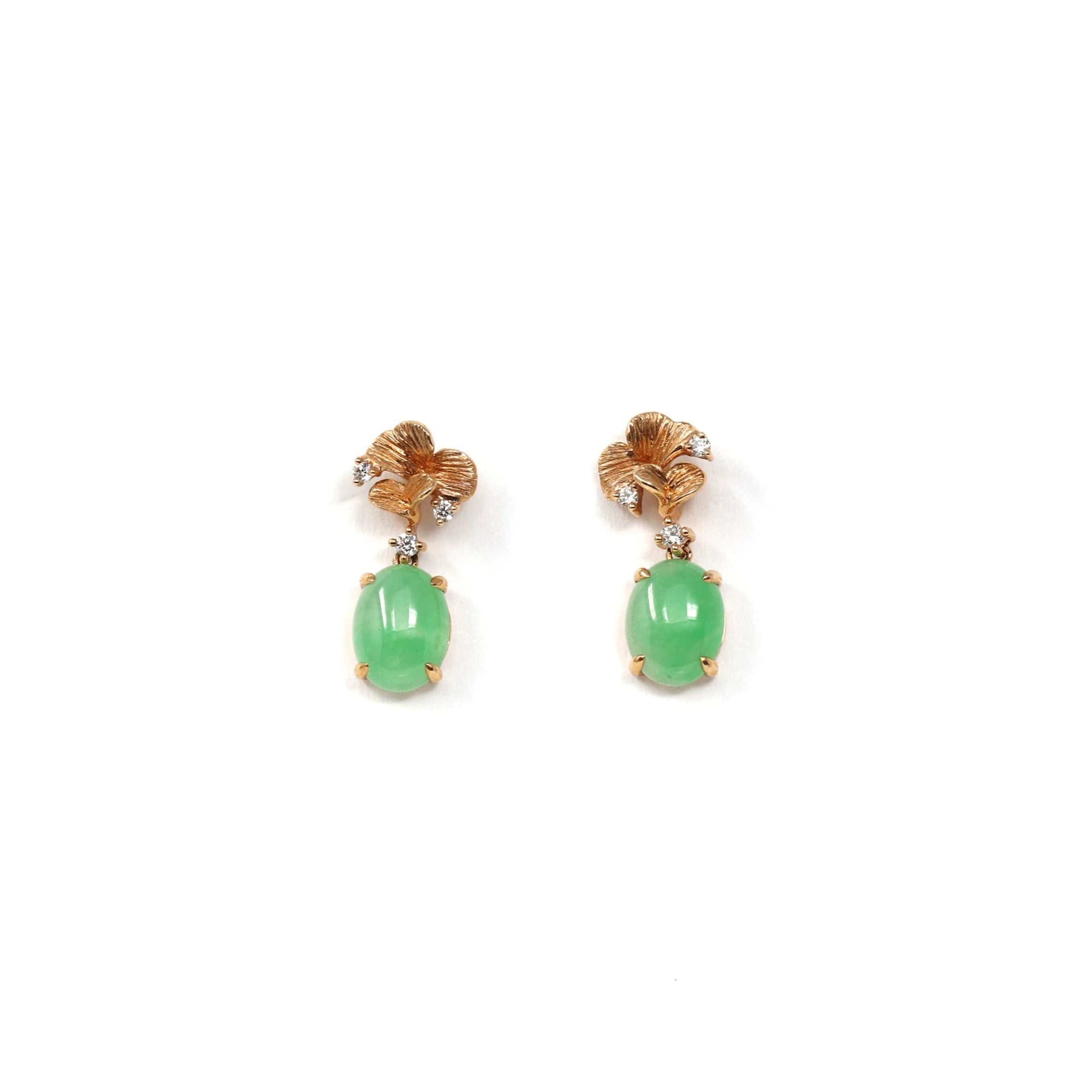 Baikalla Jewelry Gold Jade Earrings Copy of Copy of 18K Rose Gold &quot;Apricot Blossom&quot; Green Jadeite Jade Dangle Stud Earrings