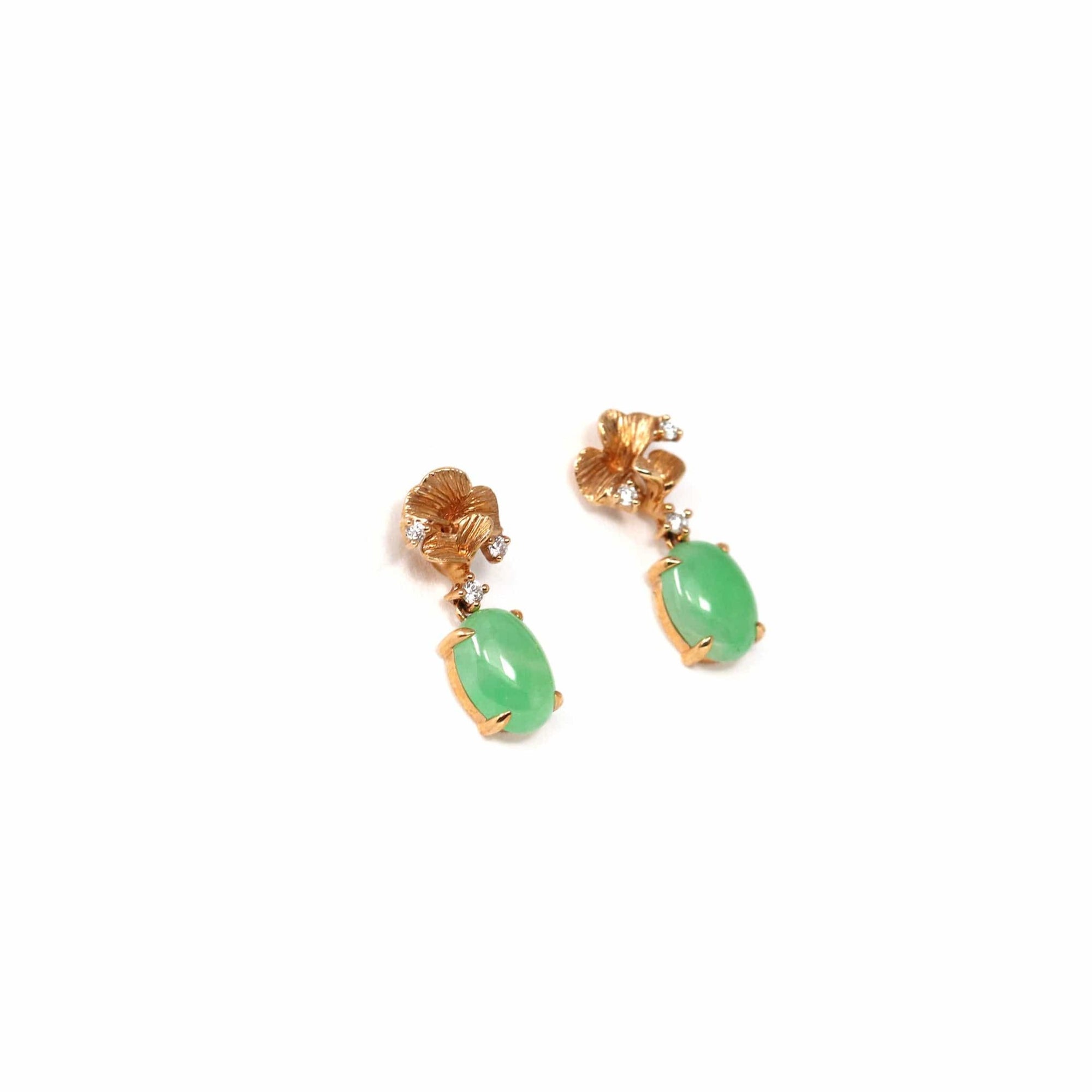 Baikalla Jewelry Gold Jade Earrings Copy of Copy of 18K Rose Gold &quot;Apricot Blossom&quot; Green Jadeite Jade Dangle Stud Earrings