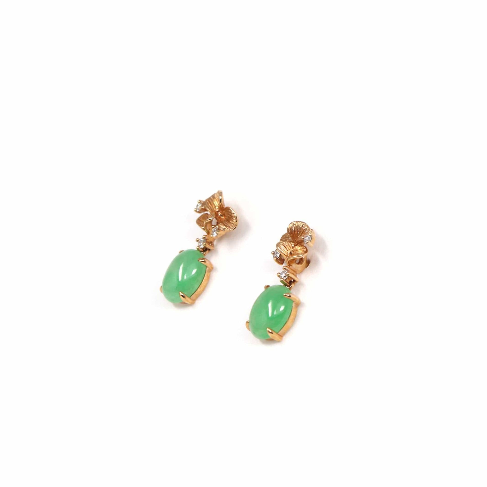 Baikalla Jewelry Gold Jade Earrings Copy of Copy of 18K Rose Gold "Apricot Blossom" Green Jadeite Jade Dangle Stud Earrings