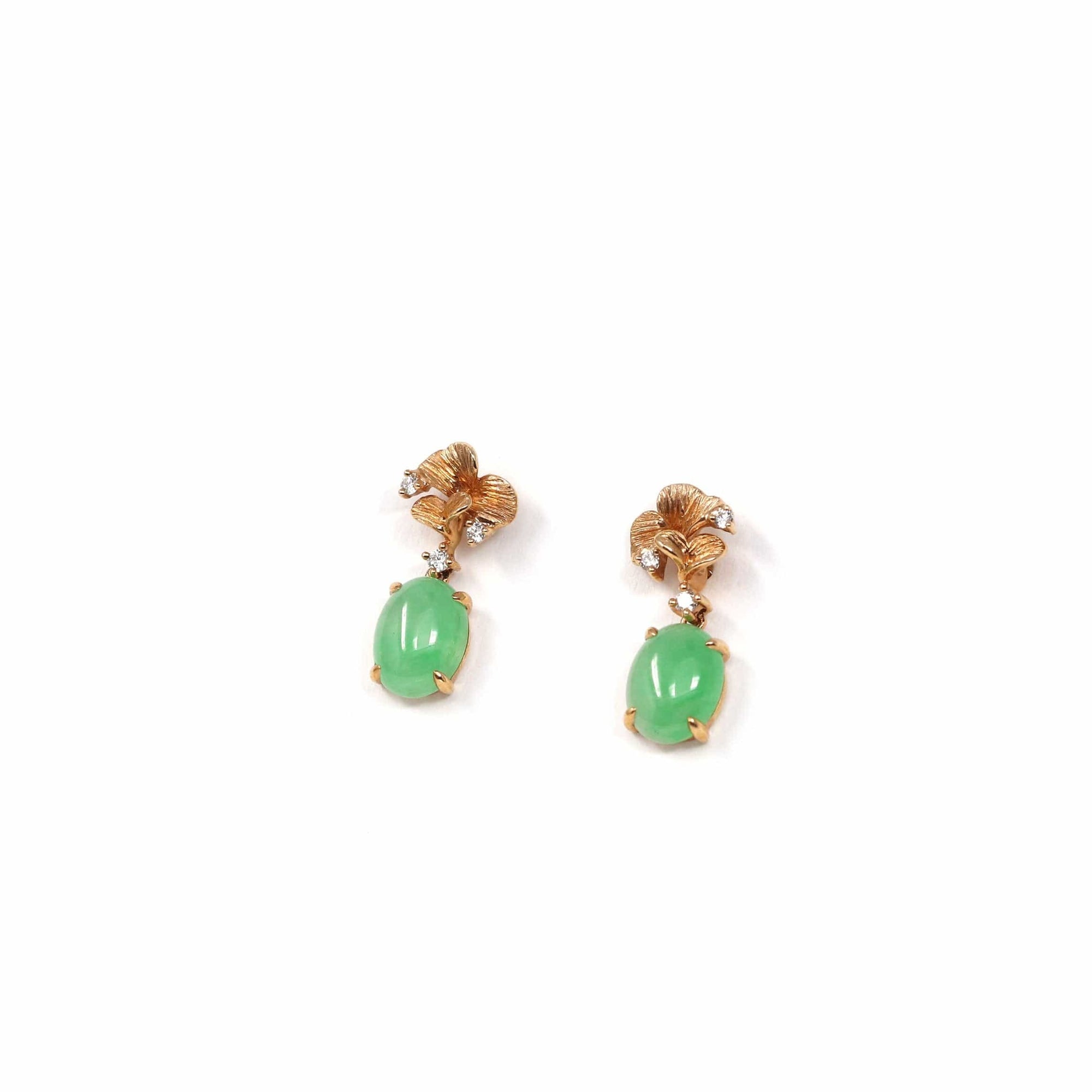 Baikalla Jewelry Gold Jade Earrings Copy of Copy of 18K Rose Gold &quot;Apricot Blossom&quot; Green Jadeite Jade Dangle Stud Earrings