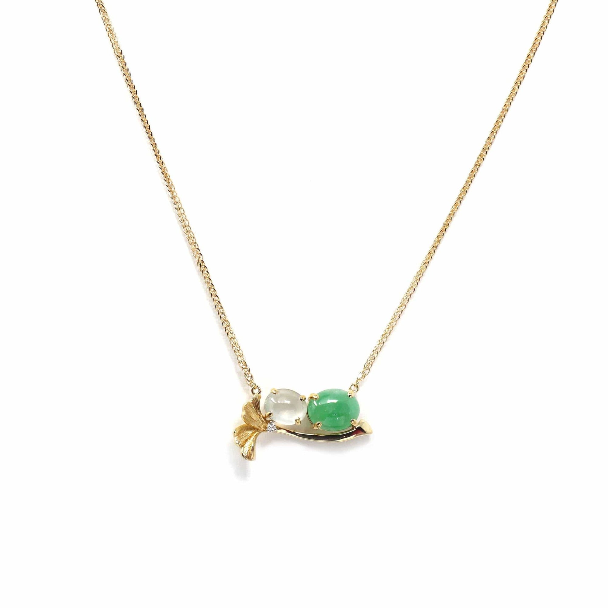 Baikalla Jewelry Gold Jadeite Necklace Copy of 18k Yellow Gold Jadeite Jade Ginkgo Leaf Pendant Necklace with Diamond